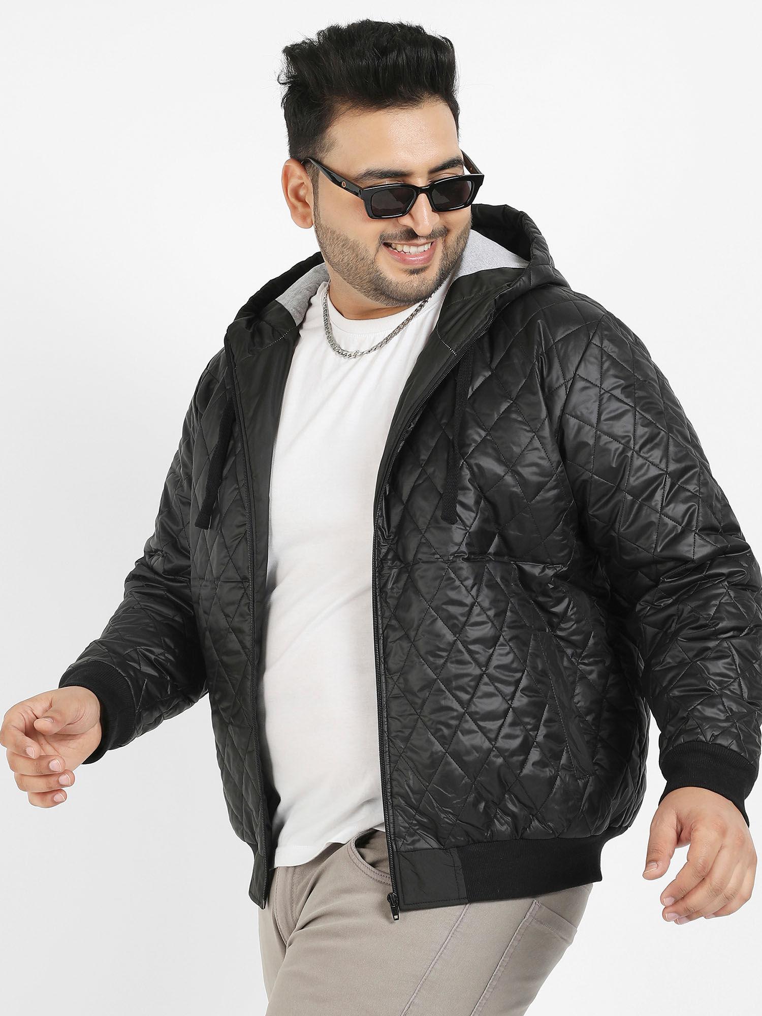 Men Black Quilted Puffer Jacket With Ribbed Hem