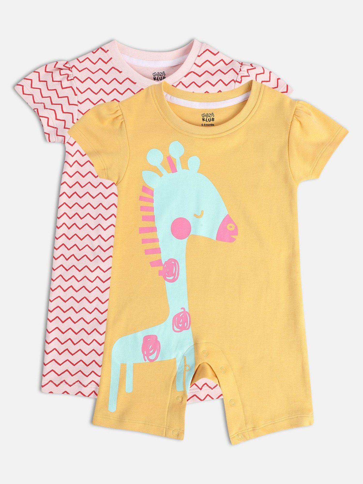 New Born and Baby Girls Printed Rompers (Pack of 2)