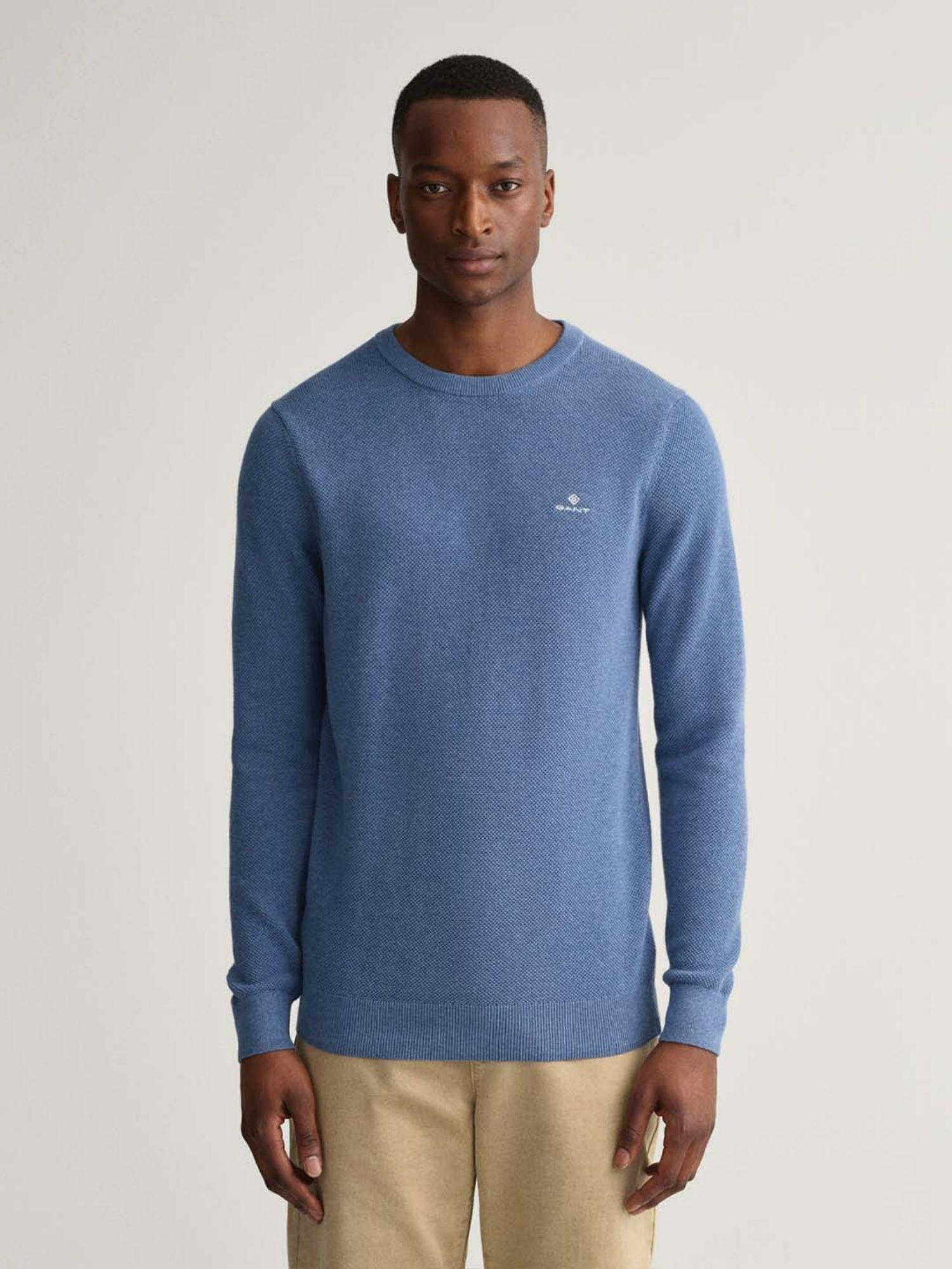 Men Blue Self Design Regular Fit Sweater