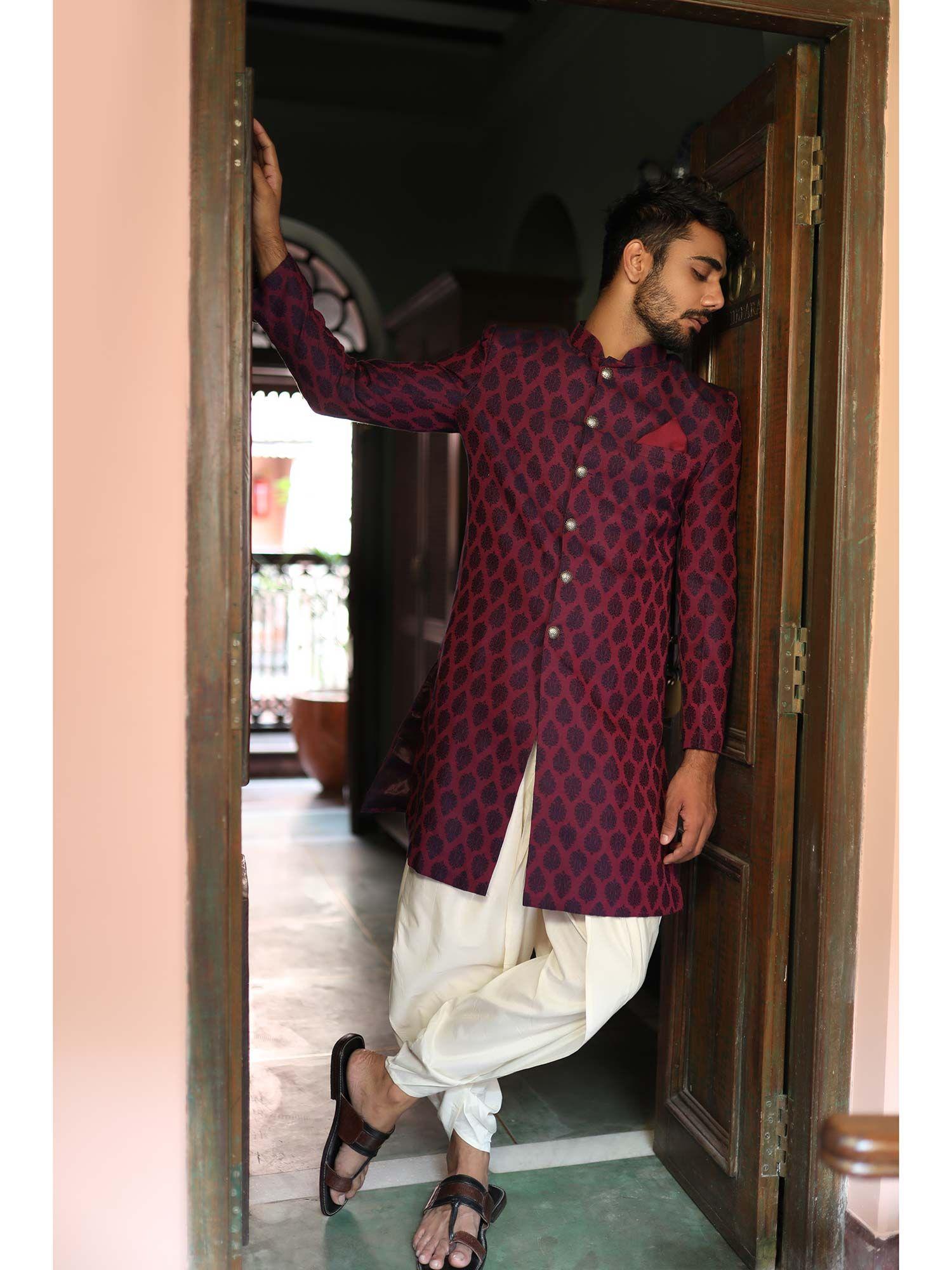 purple-jacquard-woven-design-sherwani-with-churidar-(set-of-2)