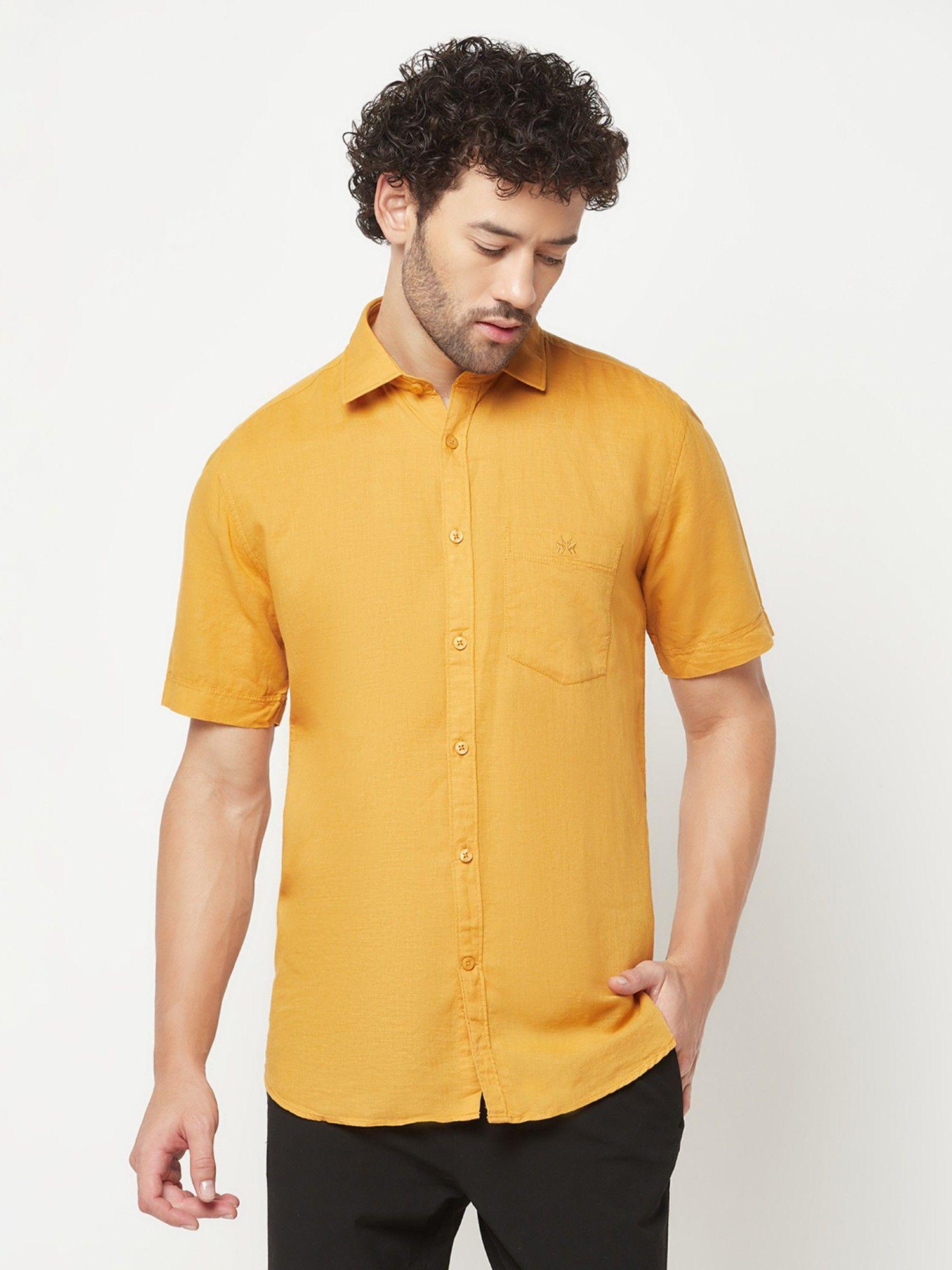 Mens Mustard Linen Shirt