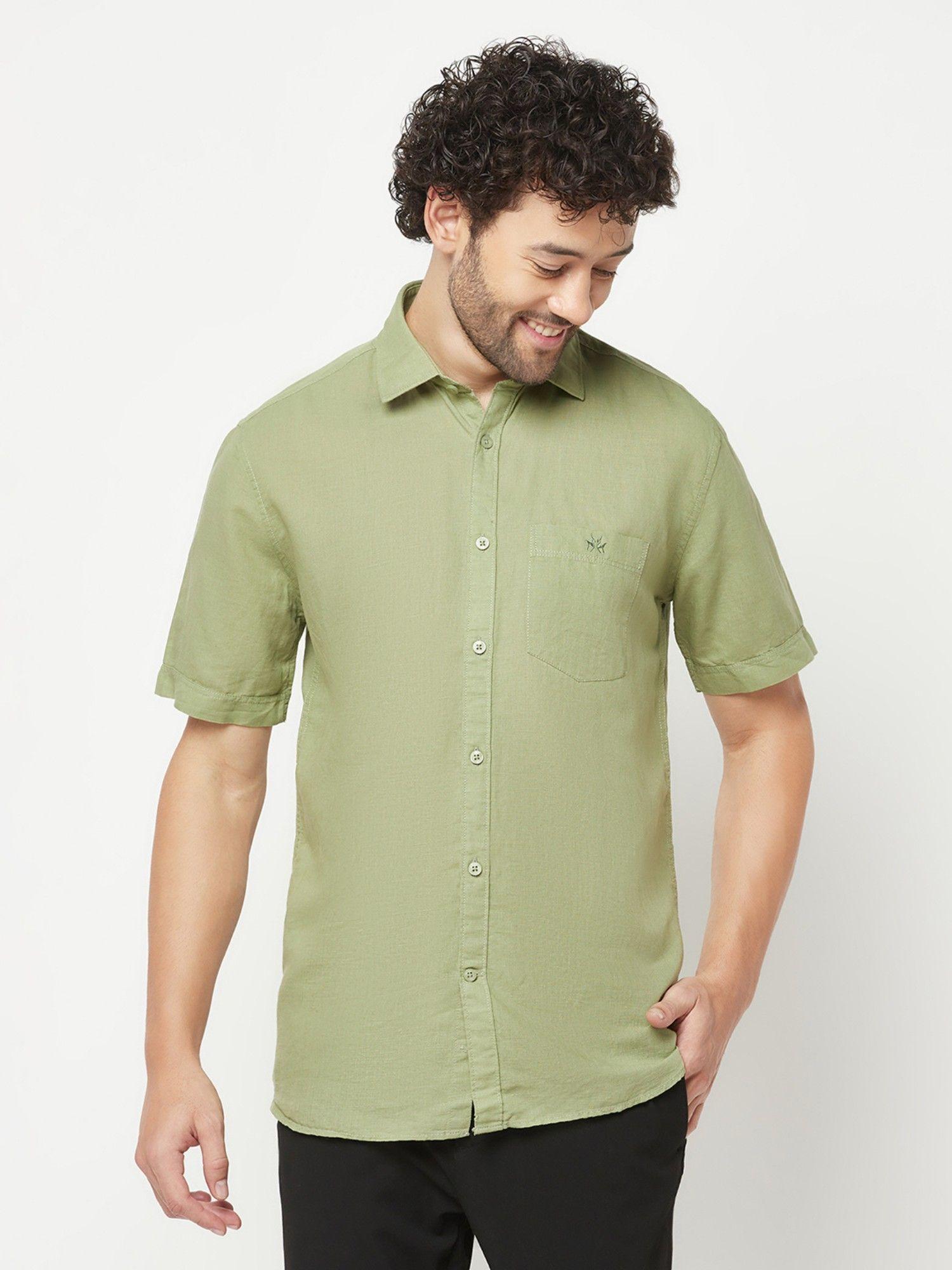 Mens Green Linen Shirt