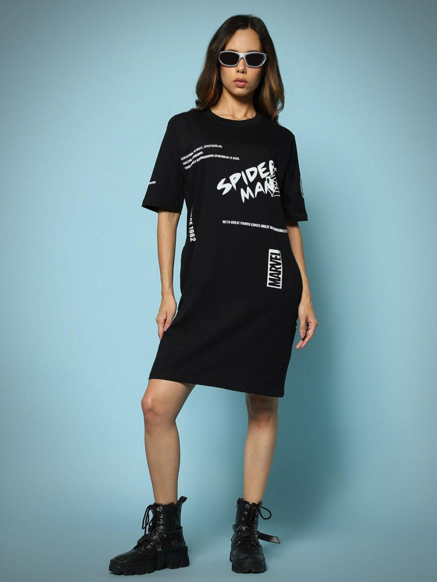 Official Marvel Merchandise Women Black Graphic Boxy Dress