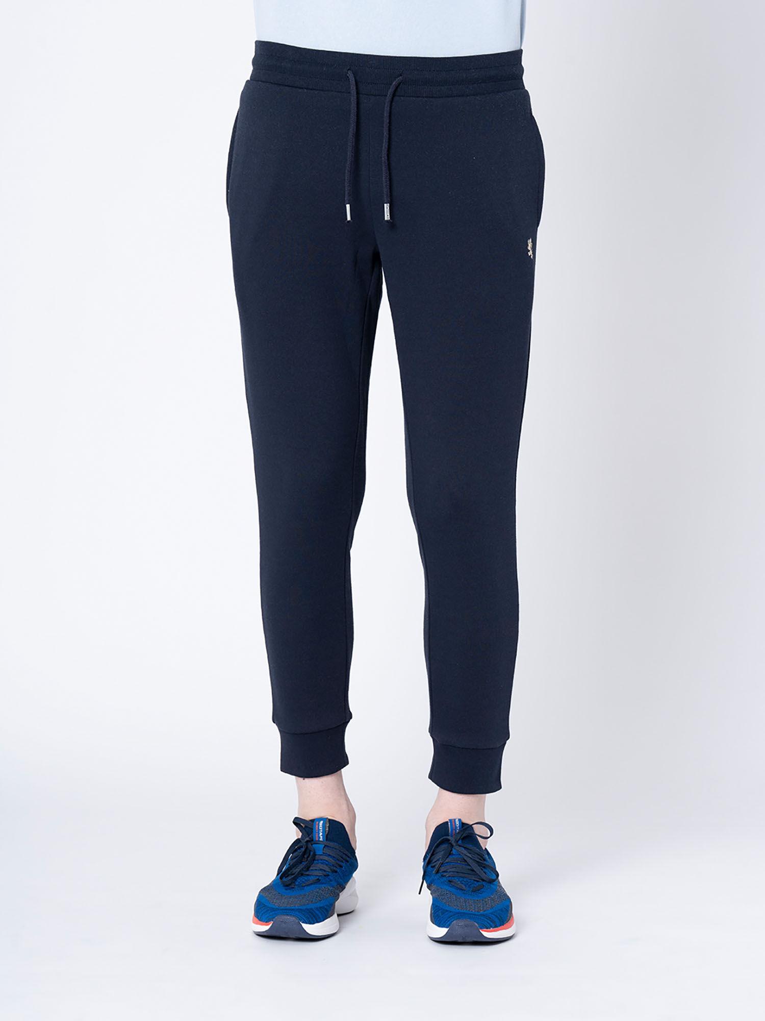 mens-navy-blue-poly-cotton-stretch-solid-joggers