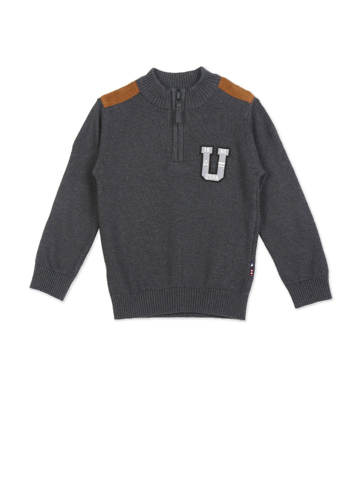 Boys Charcoal High Neck Heathered Sweater
