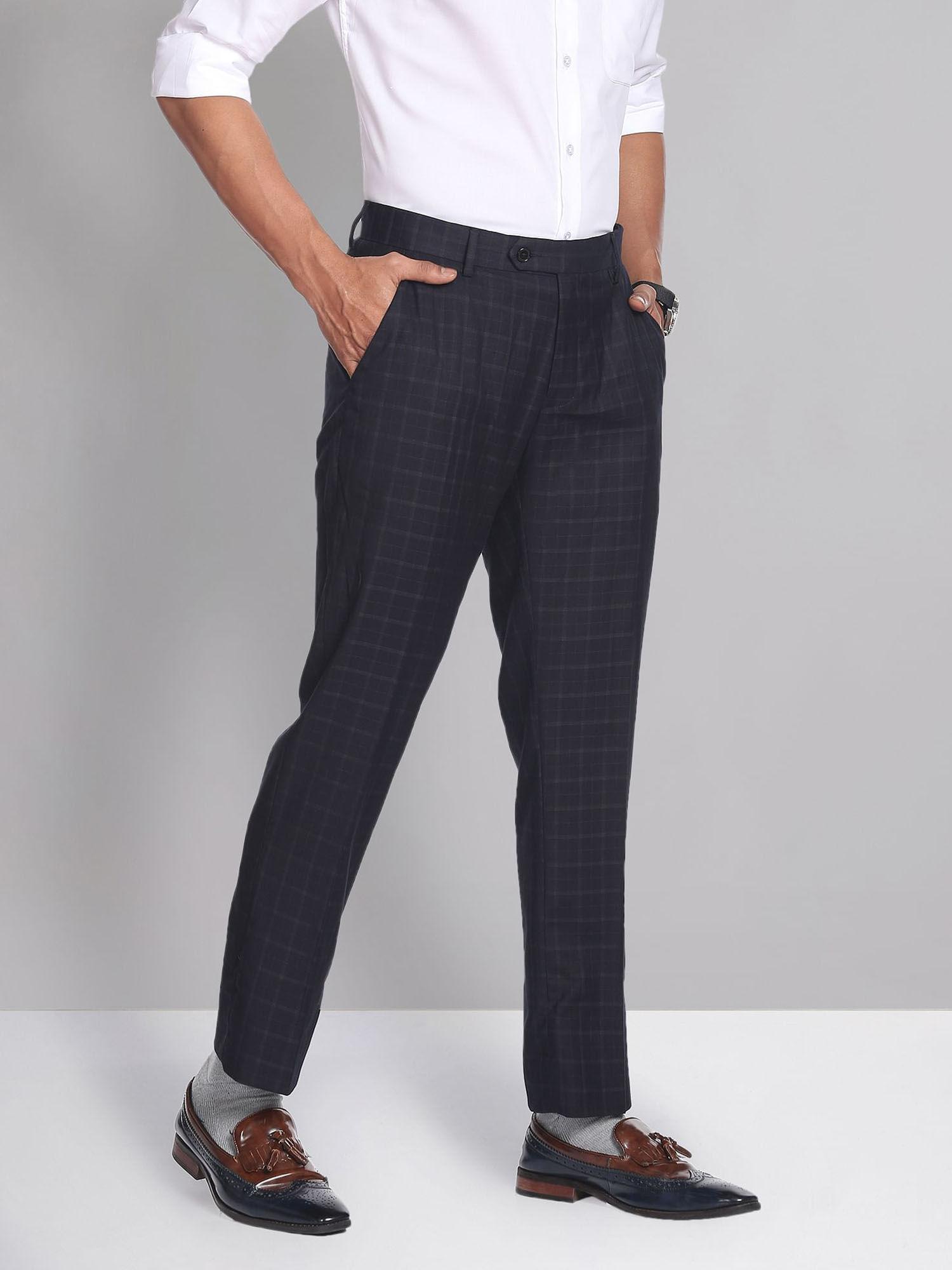 Grid Tattersall Check Twill Formal Trousers Black
