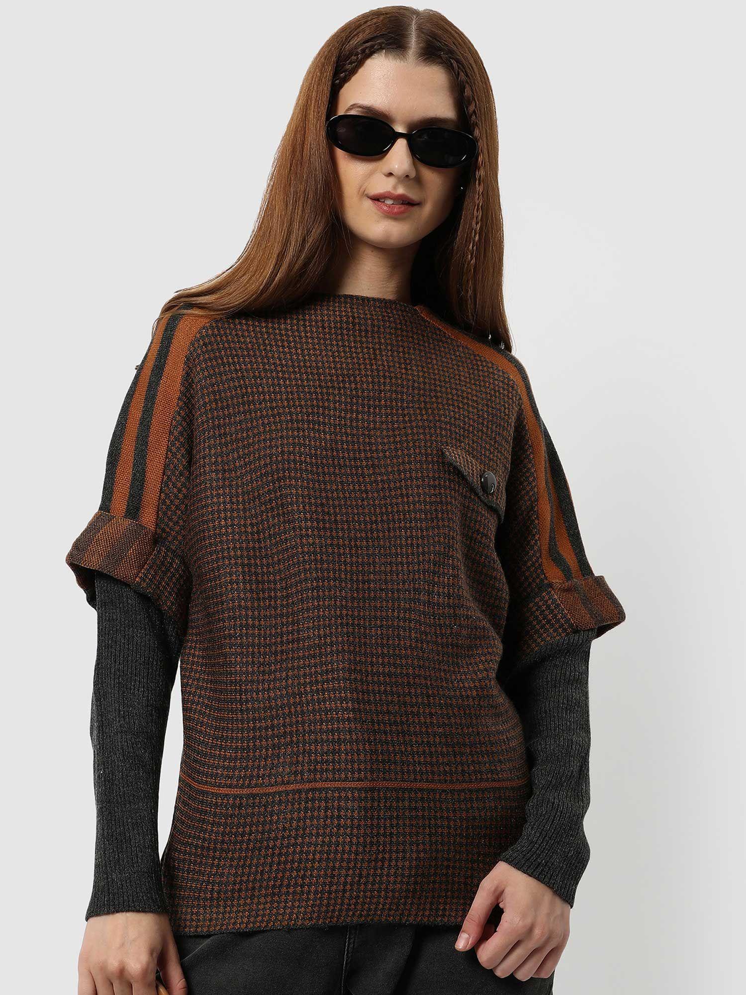 womens-brown-&black-checked-sweater
