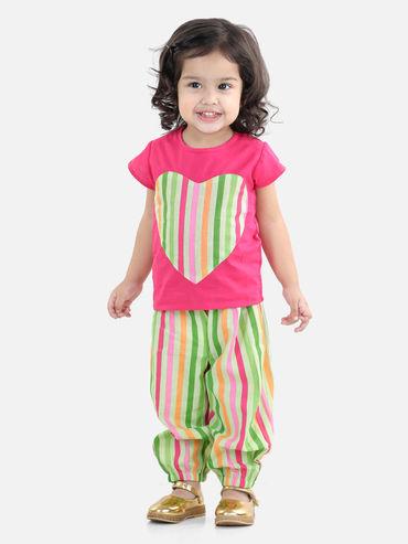 Cotton Patch Top with Harem for Girls - Pink (Set of 2)