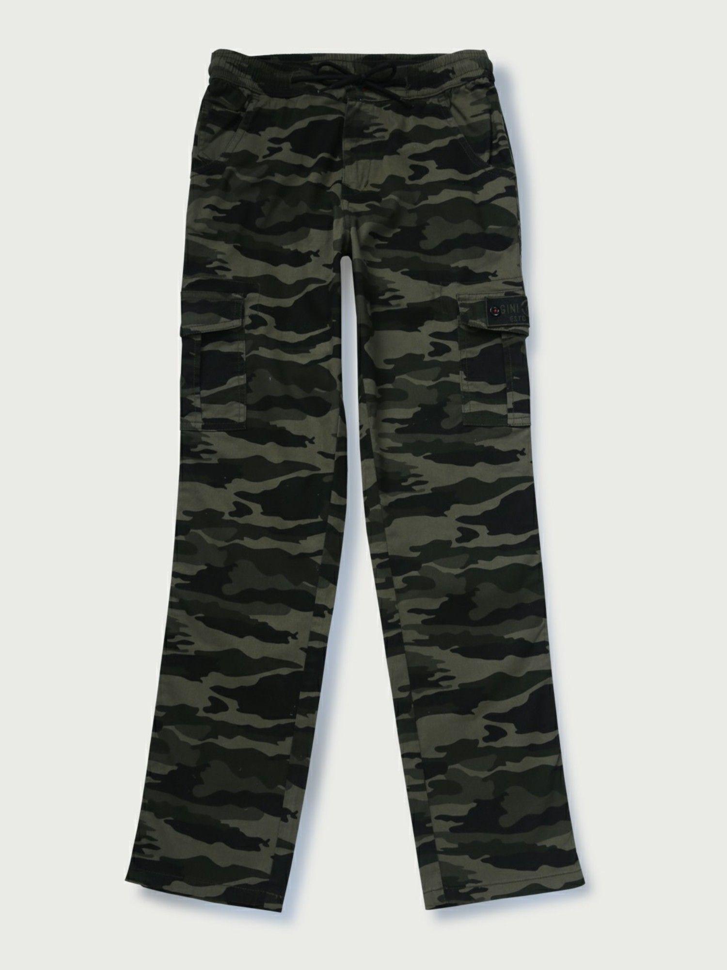 Boys Olive Cotton Camouflage Trouser