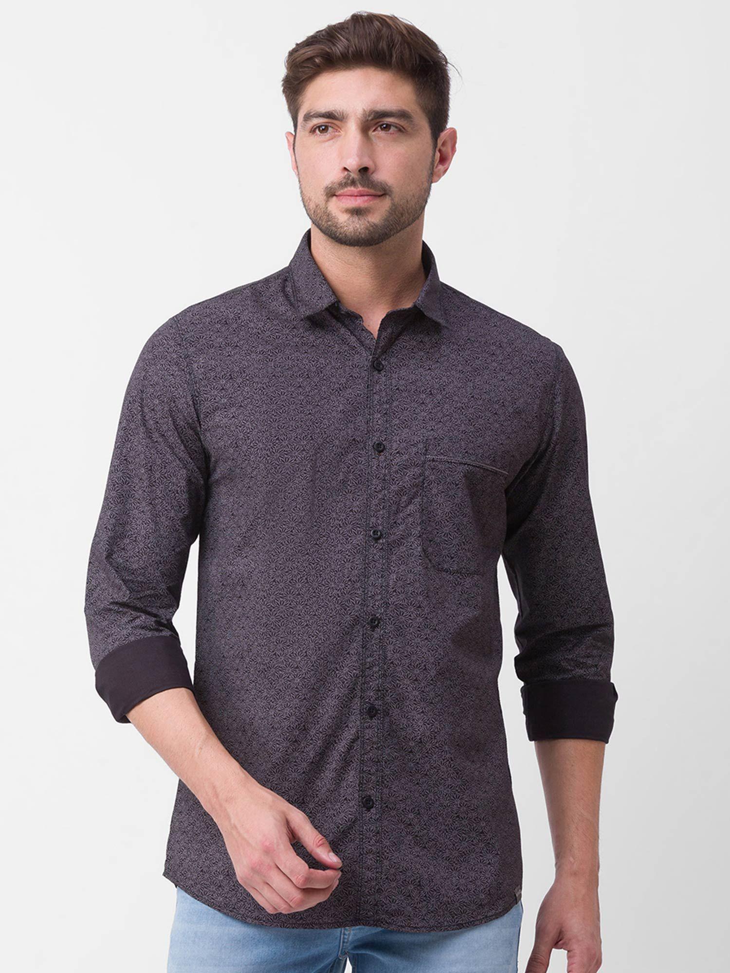 Black Cotton Full Sleeve Printed Shirt for Men