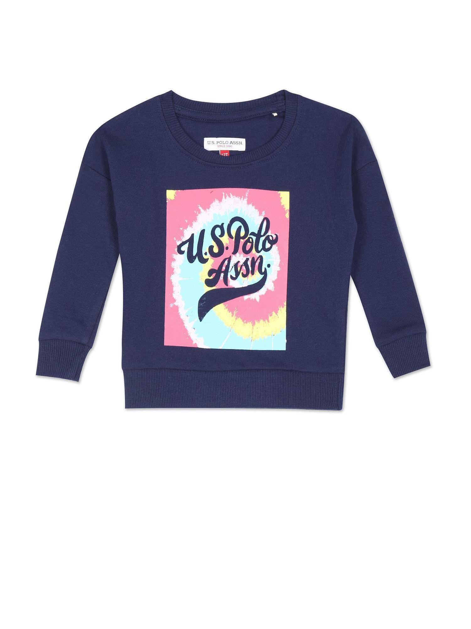 Girls Navy Crew Neck Brand Print Sweatshirt