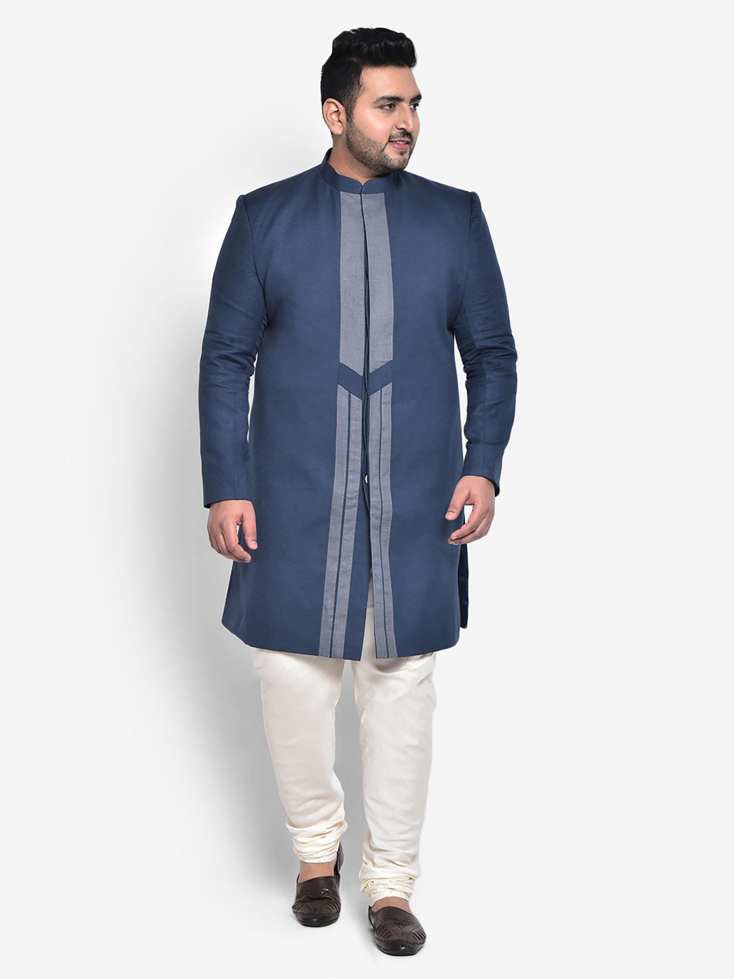 silk-blend-blue-sherwani-(set-of-2)