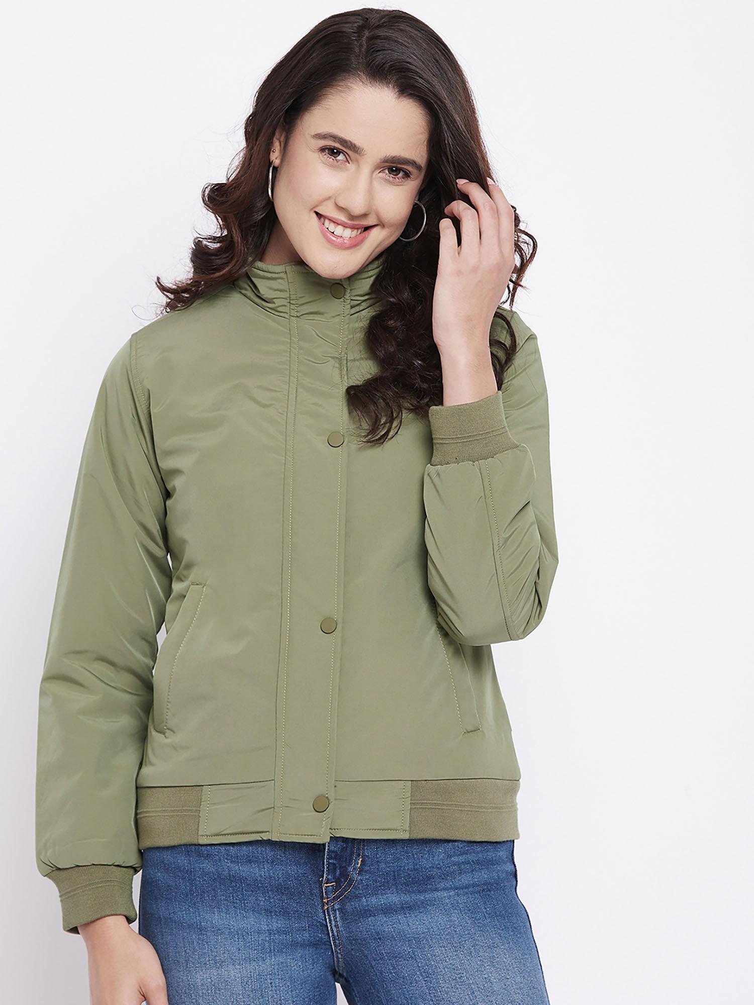 womens-olive-structured-nylon-casual-jacket