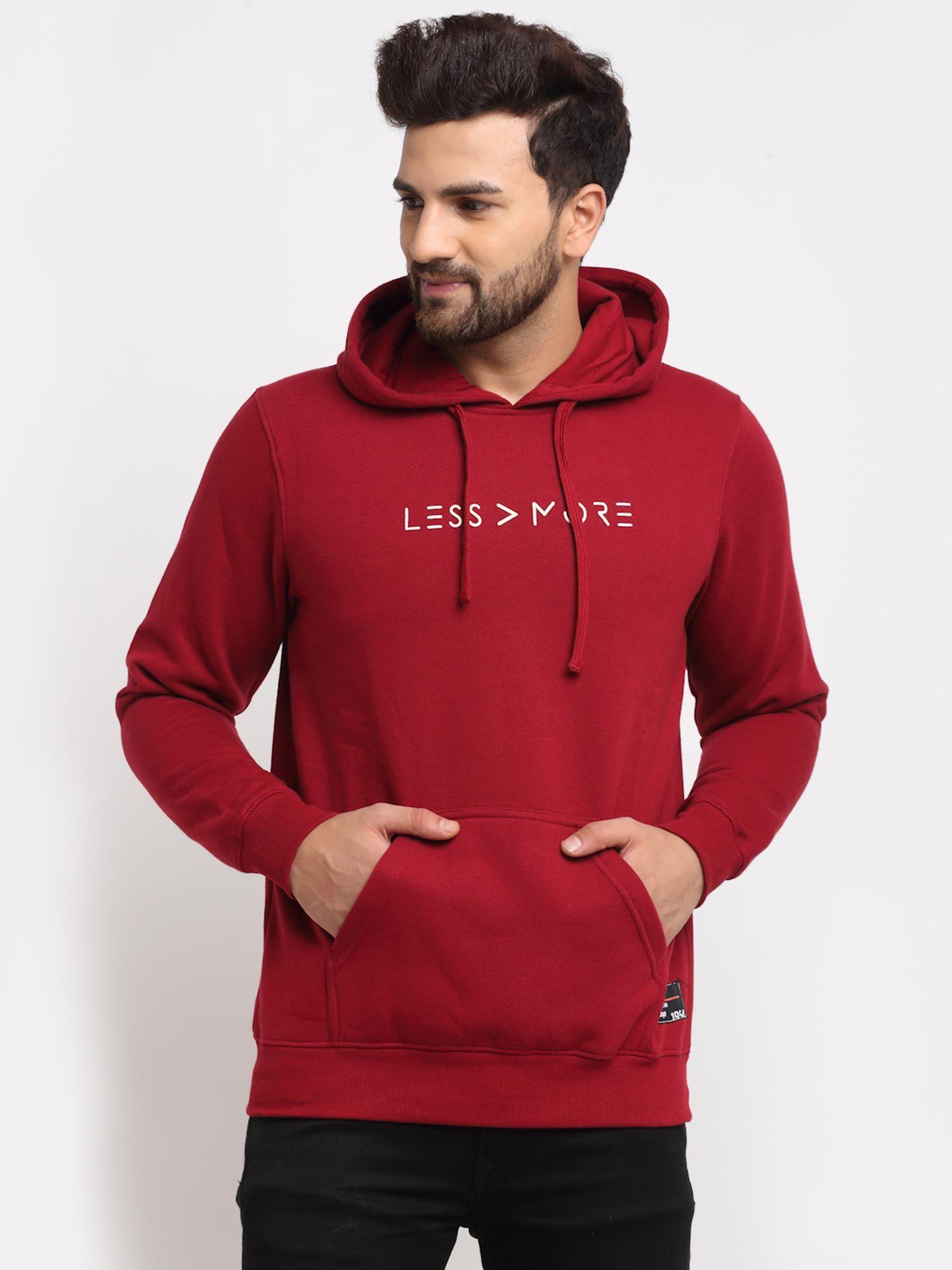Men's Maroon Full Sleeve Typography Print Hooded Sweatshirt