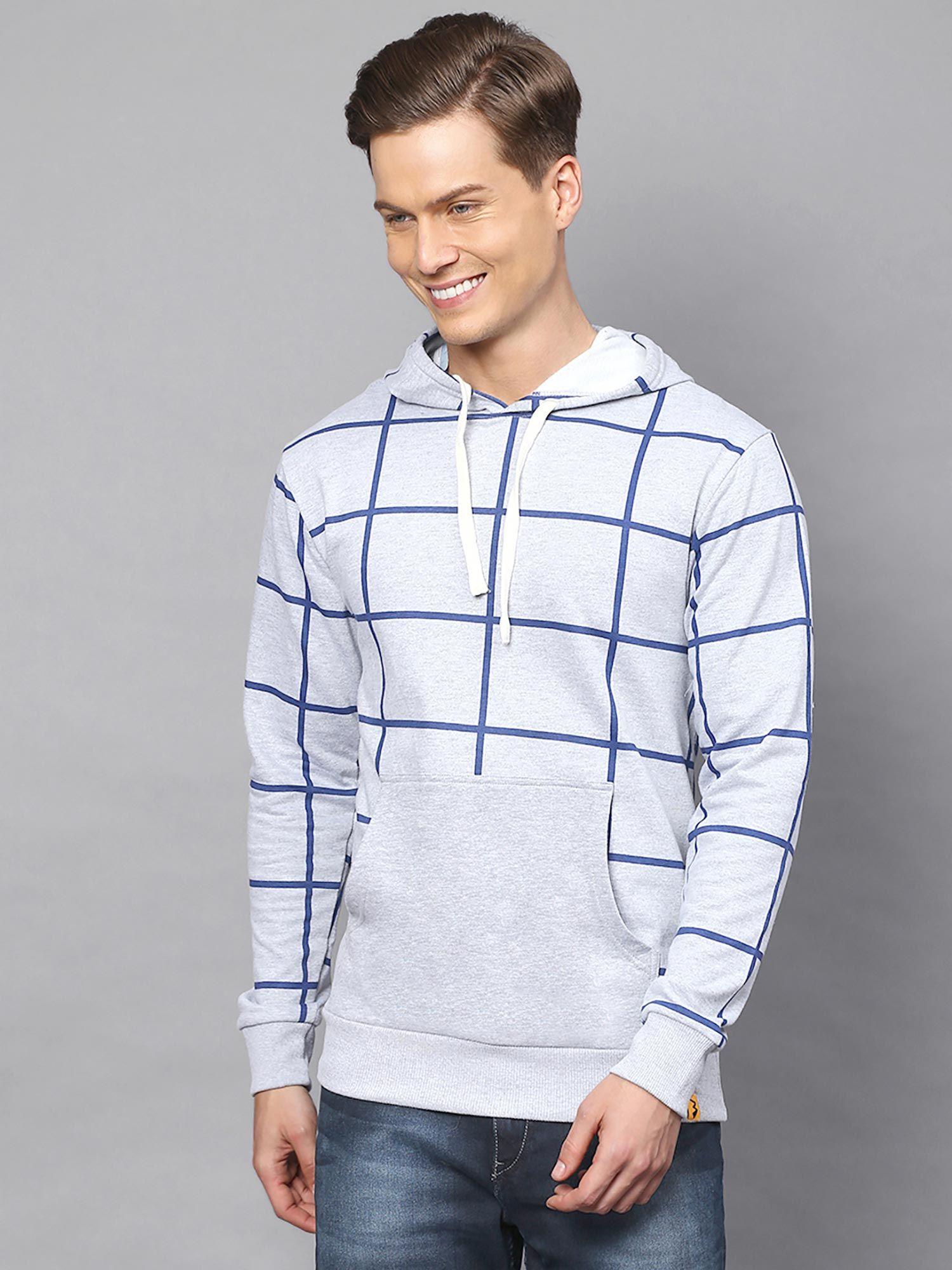 Men Checks Full Sleeve Stylish Casual Hooded Sweatshirt