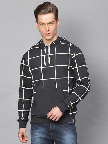 Men Checks Full Sleeve Stylish Casual Hooded Sweatshirt