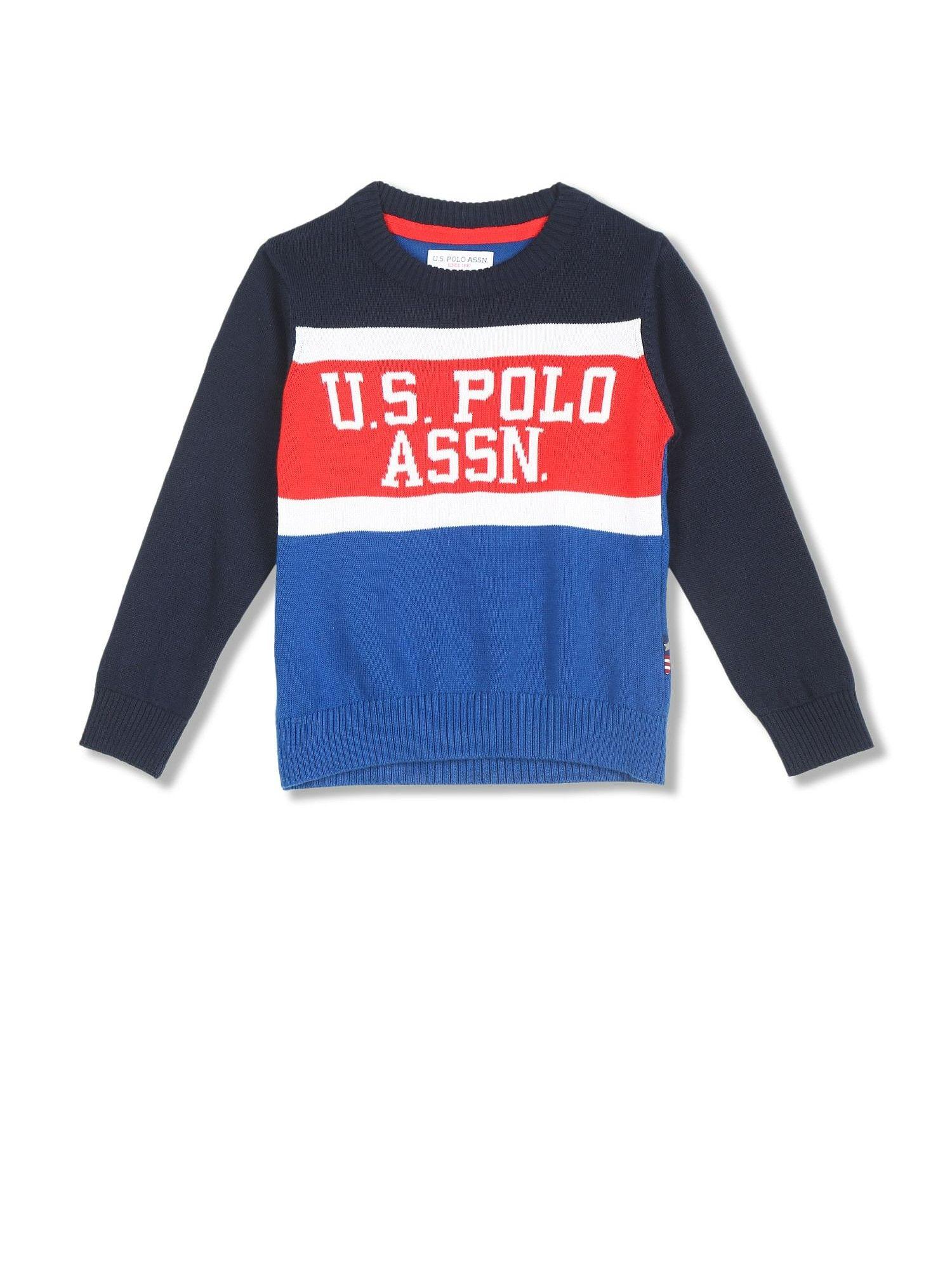 Boys Navy Crew Neck Brand Print Sweater