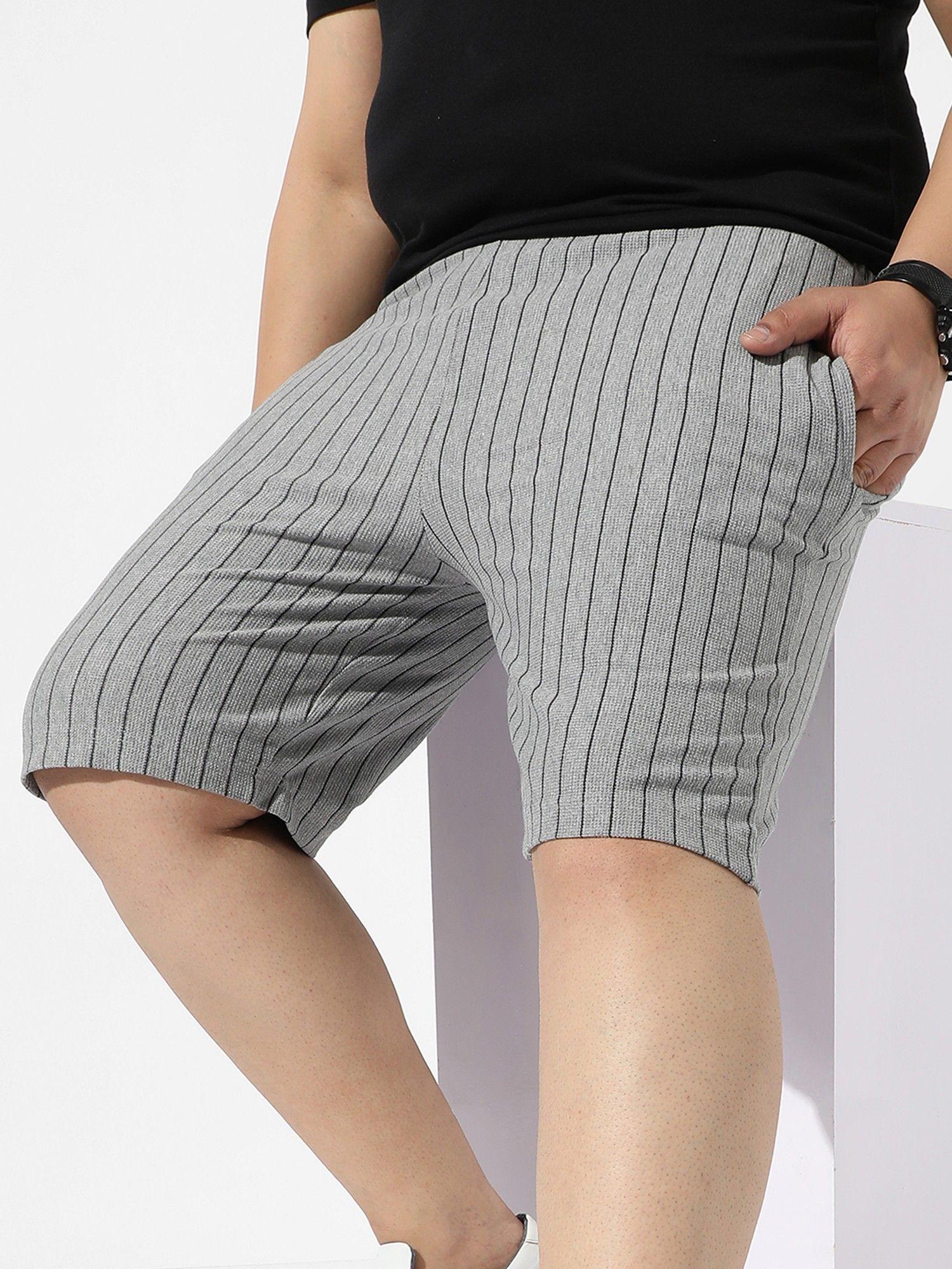 Men Grey Pinstriped Regular Fit Casual Shorts