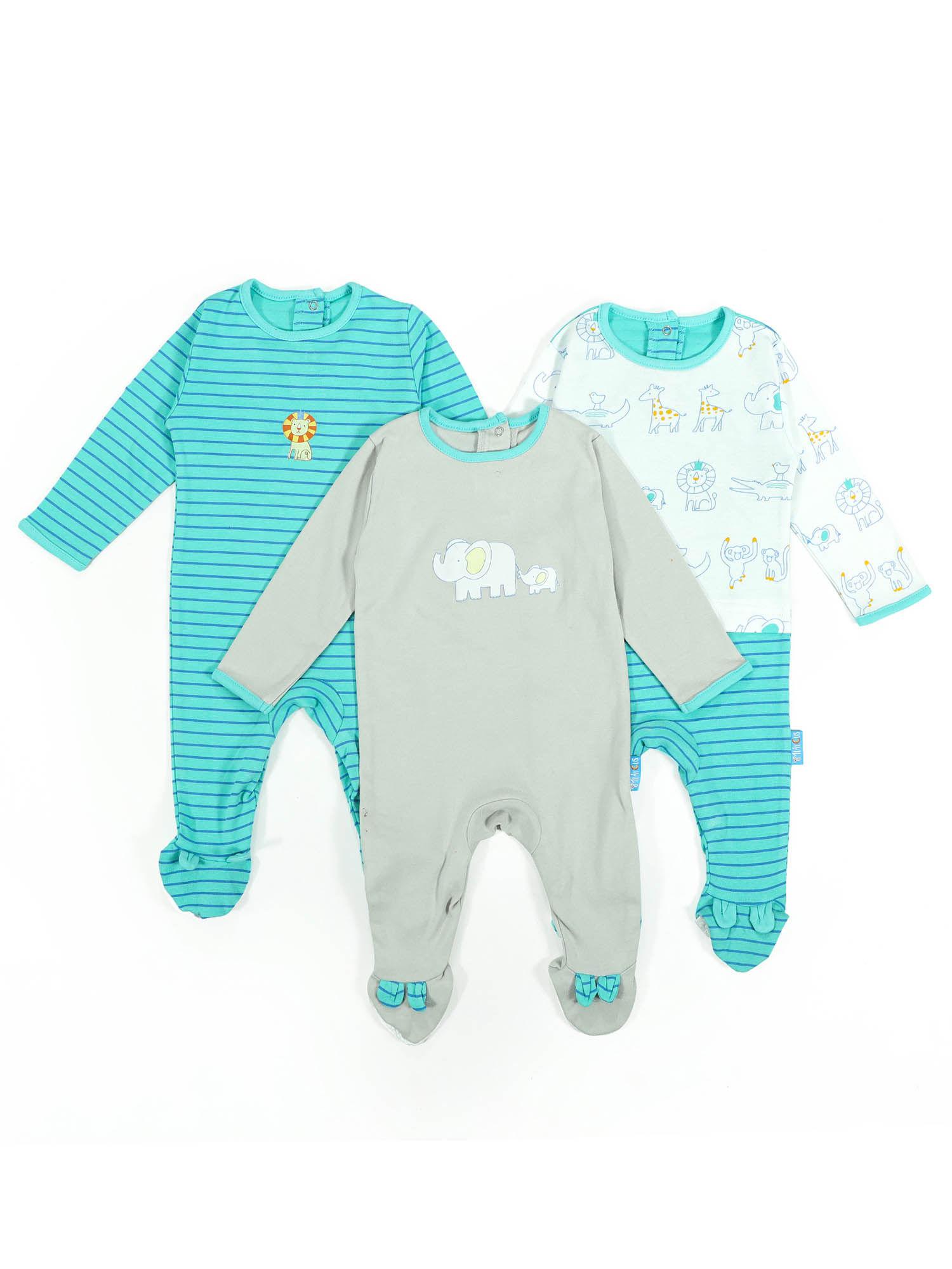 Baby Boy Comfy Knitted Sleep Suit - Safari (Pack of 3)