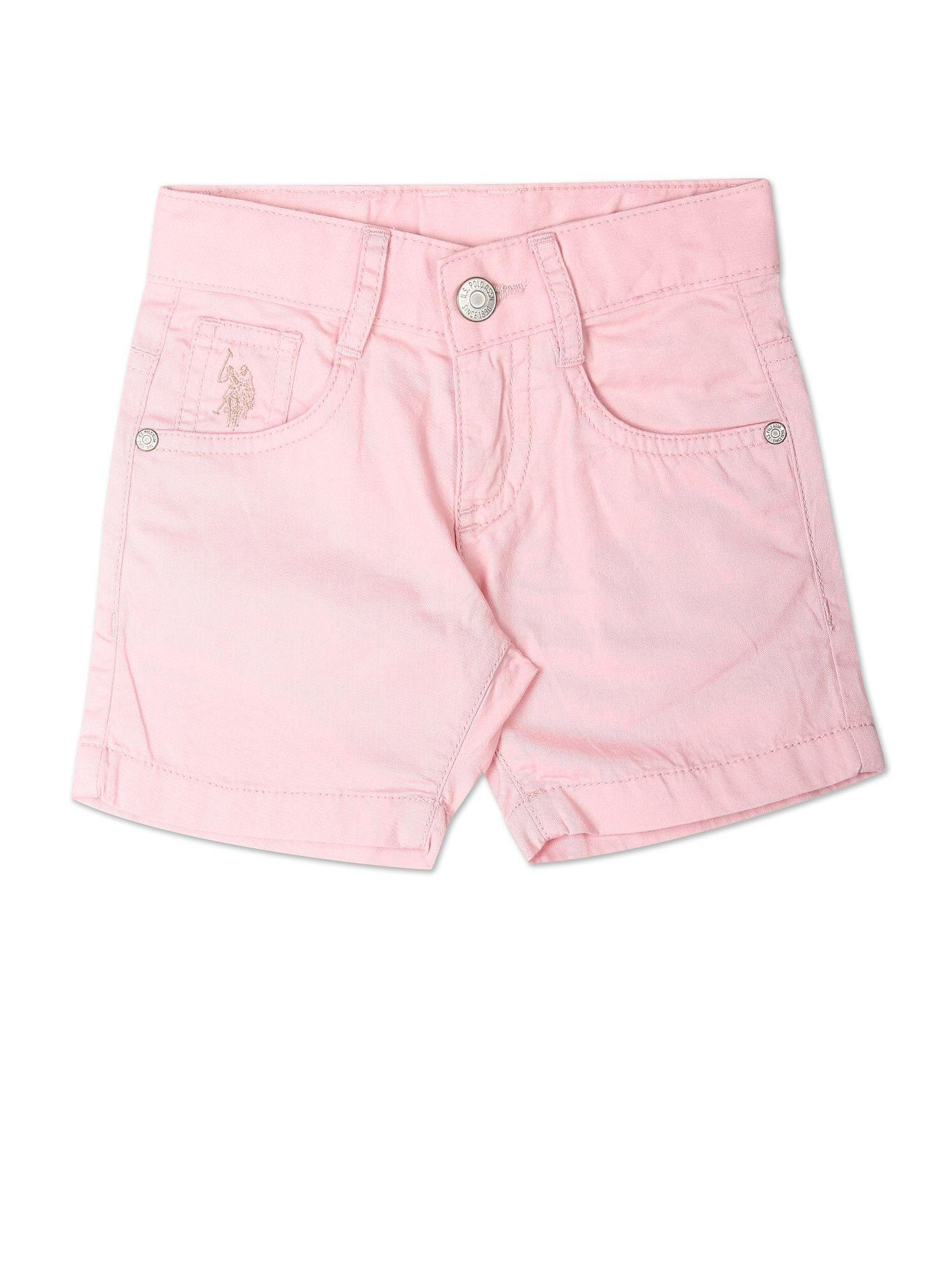 Mid Rise Solid Twill Shorts