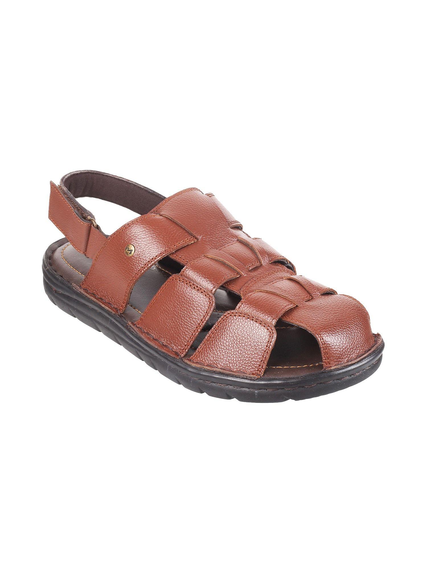 Mens Brown Flat Casual SandalsMetro Men Brown Leather Sandals