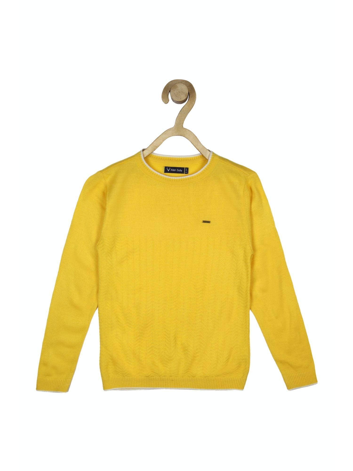 Boys Yellow Solid Regular Fit Sweatshirt