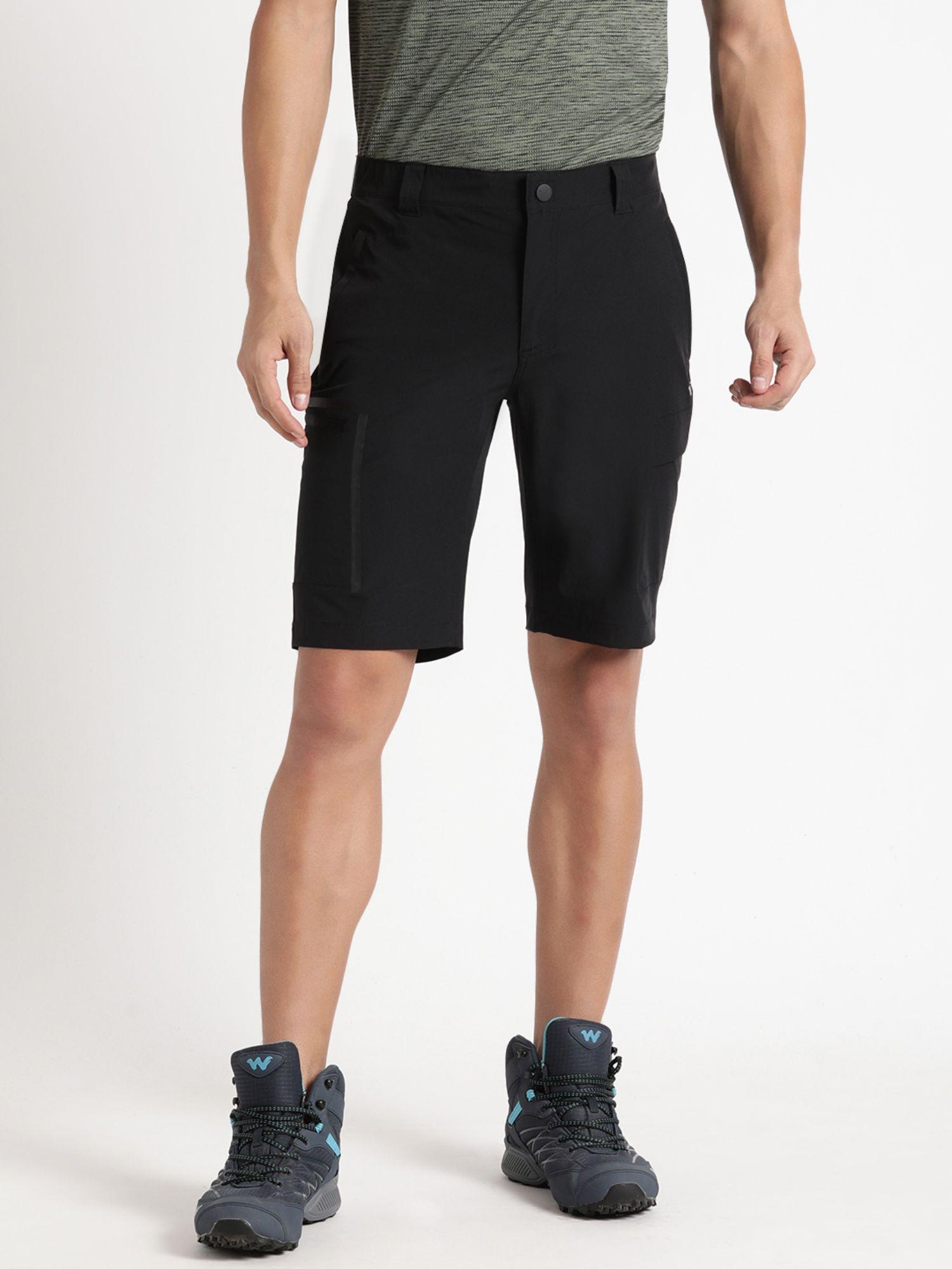 Men Hiking Regular Fit Nylon Fabric Anti Odor Shorts-Black