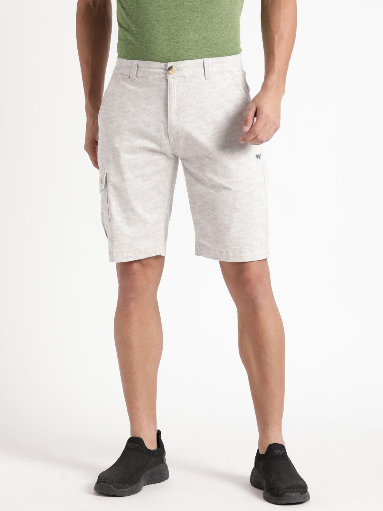 Men Regular Fit Nylon Fabric Camo Printed Anti Odor Shorts-Grey