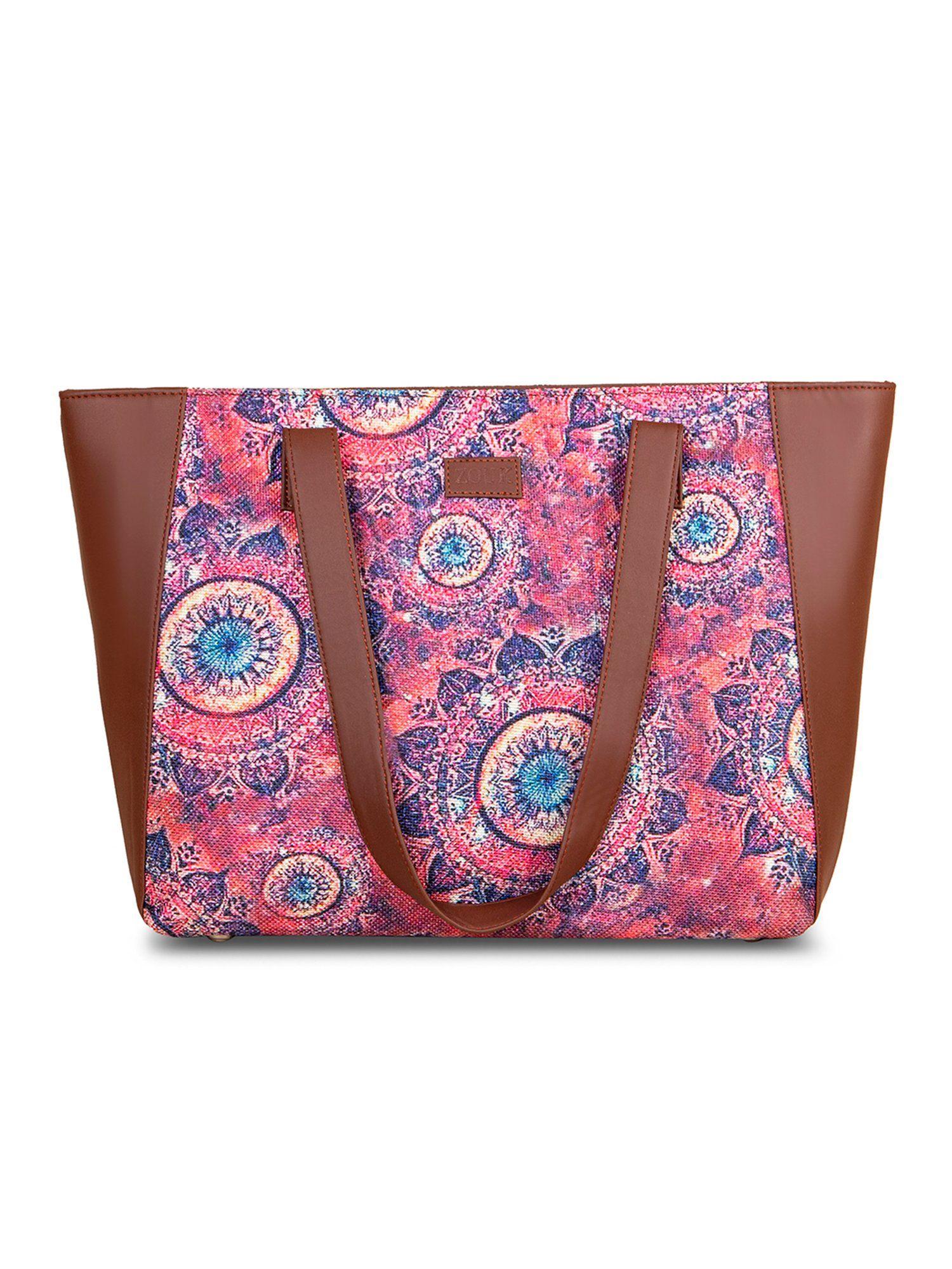Women Handcrafted Chakra Printed Side Tote Bag & Handbag for Office and College-Pink