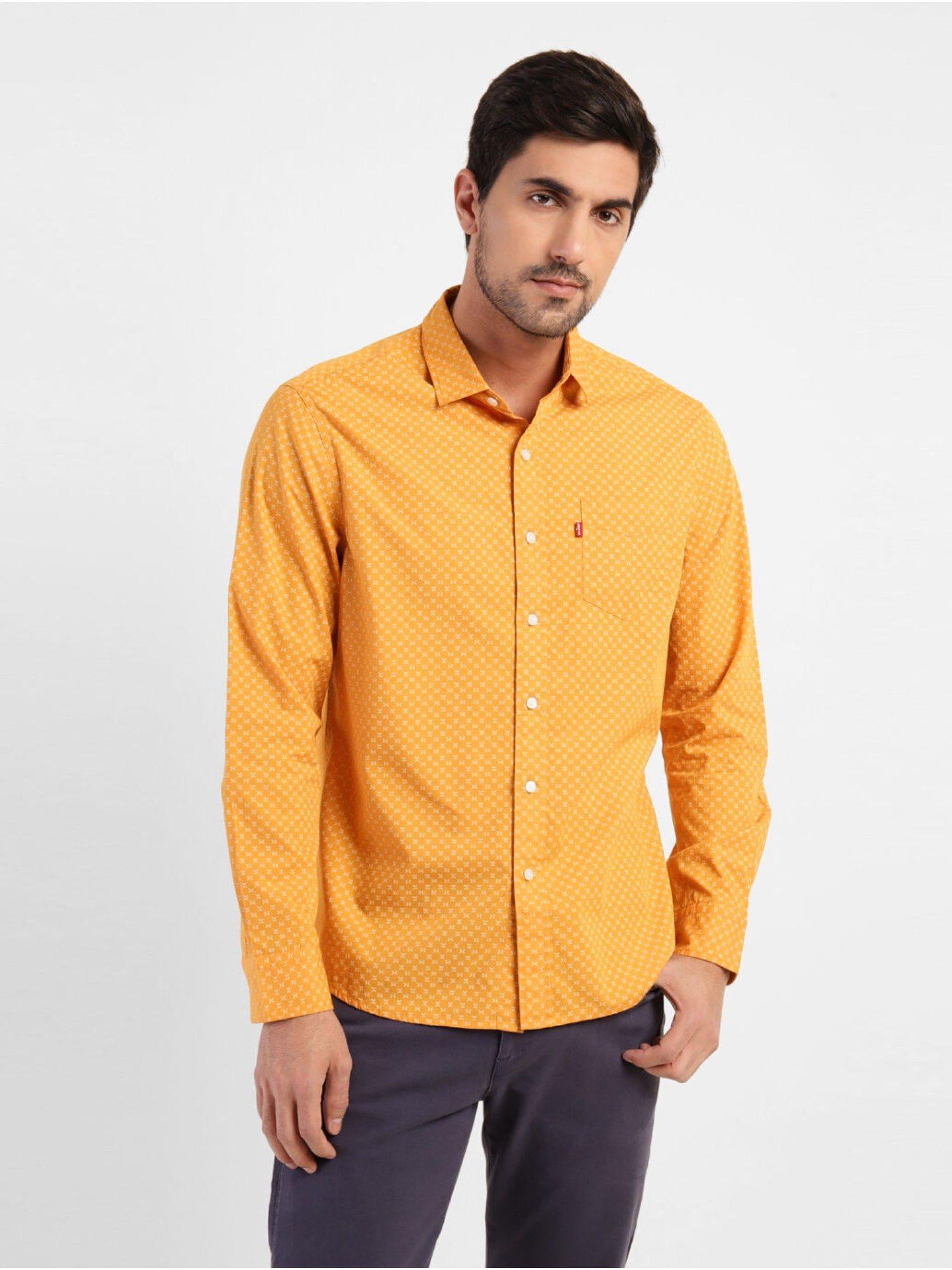 men-printed-yellow-slim-shirt