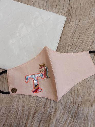 Pink Unicorn Themed Letter T Mask