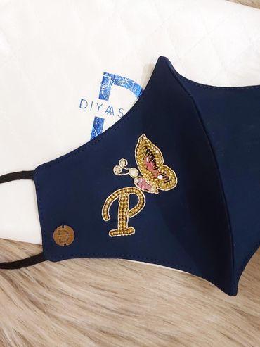 navy-blue-personalised-mask-letter-p-with-butterfly(1-pcs)