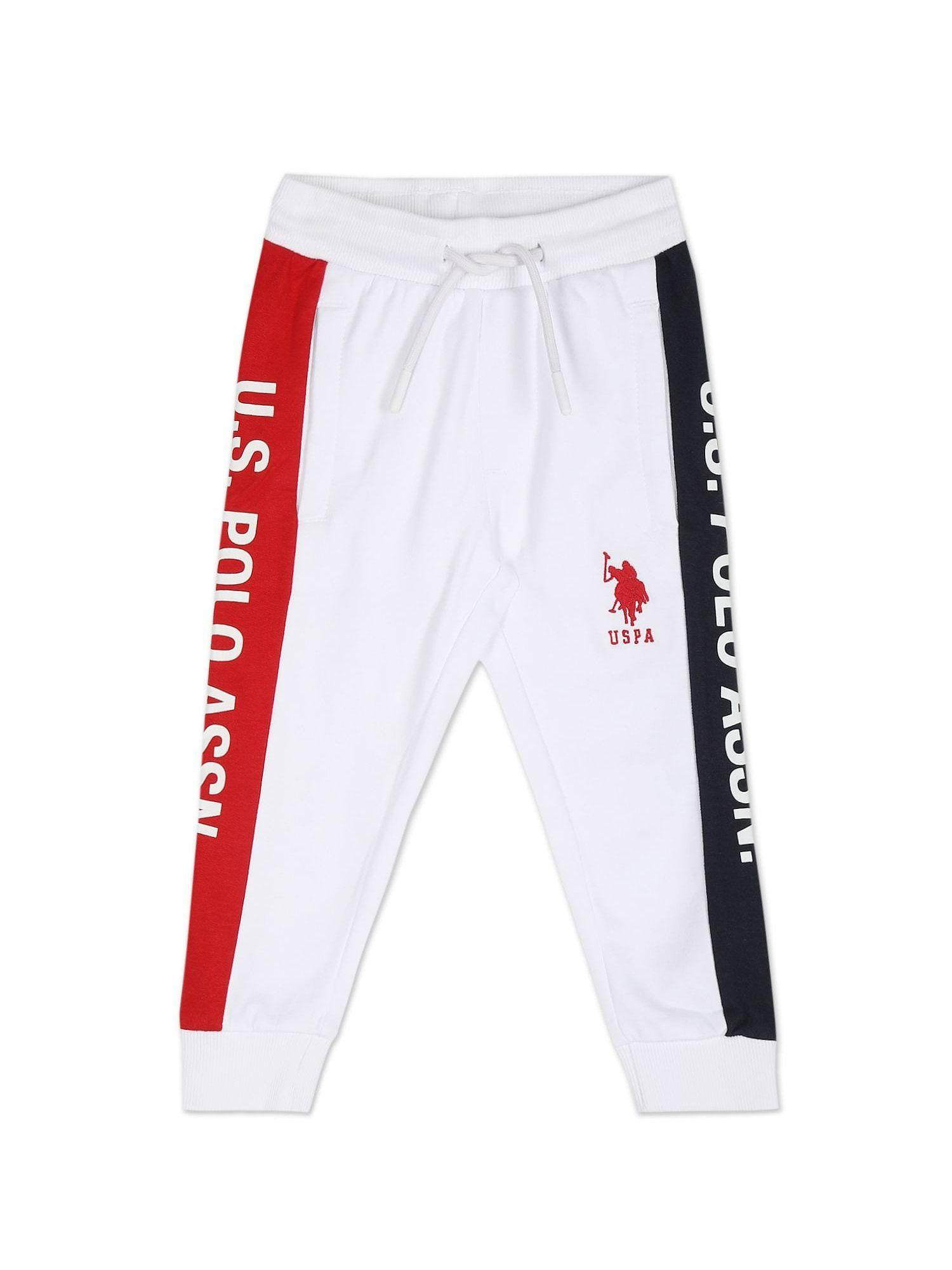 Boys White Brand Tape Panelled Cotton Joggers