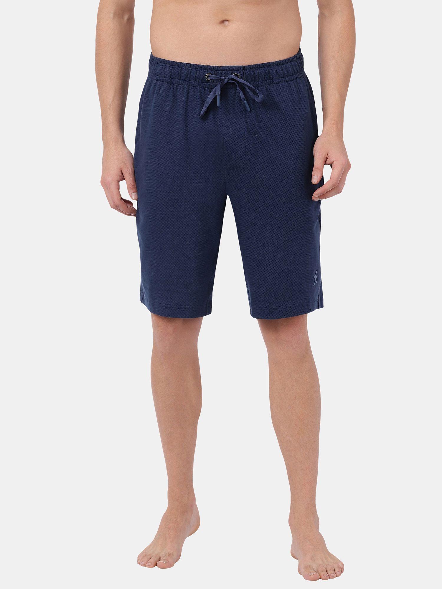 Am37 Mens Super Combed Cotton Rich Mesh Elastane Regular Fit Solid Shorts-Insignia Blue