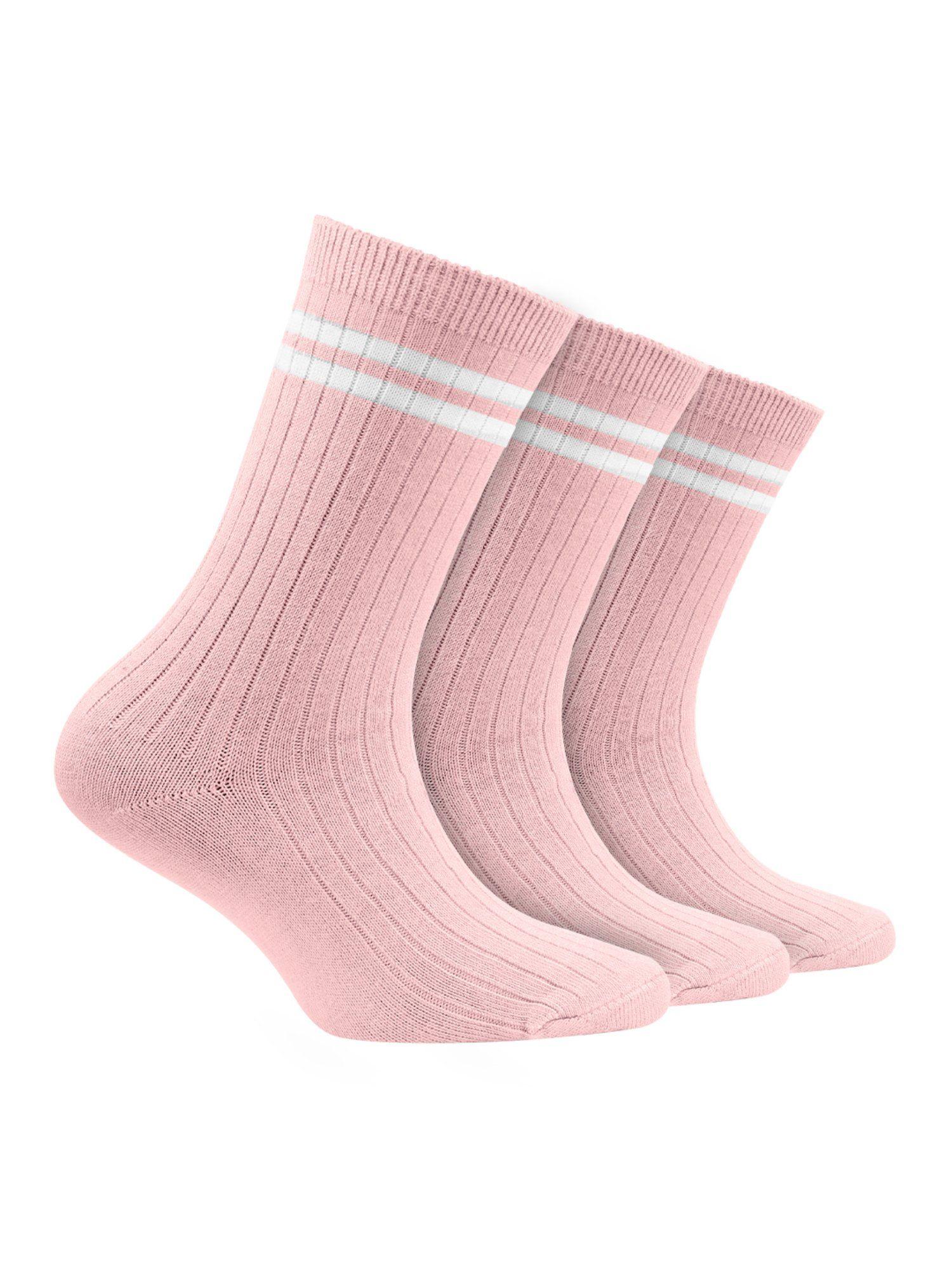 Pink Oduor Free Organic Cotton Bamboo Kids Ribbed Socks-Pack Of 3