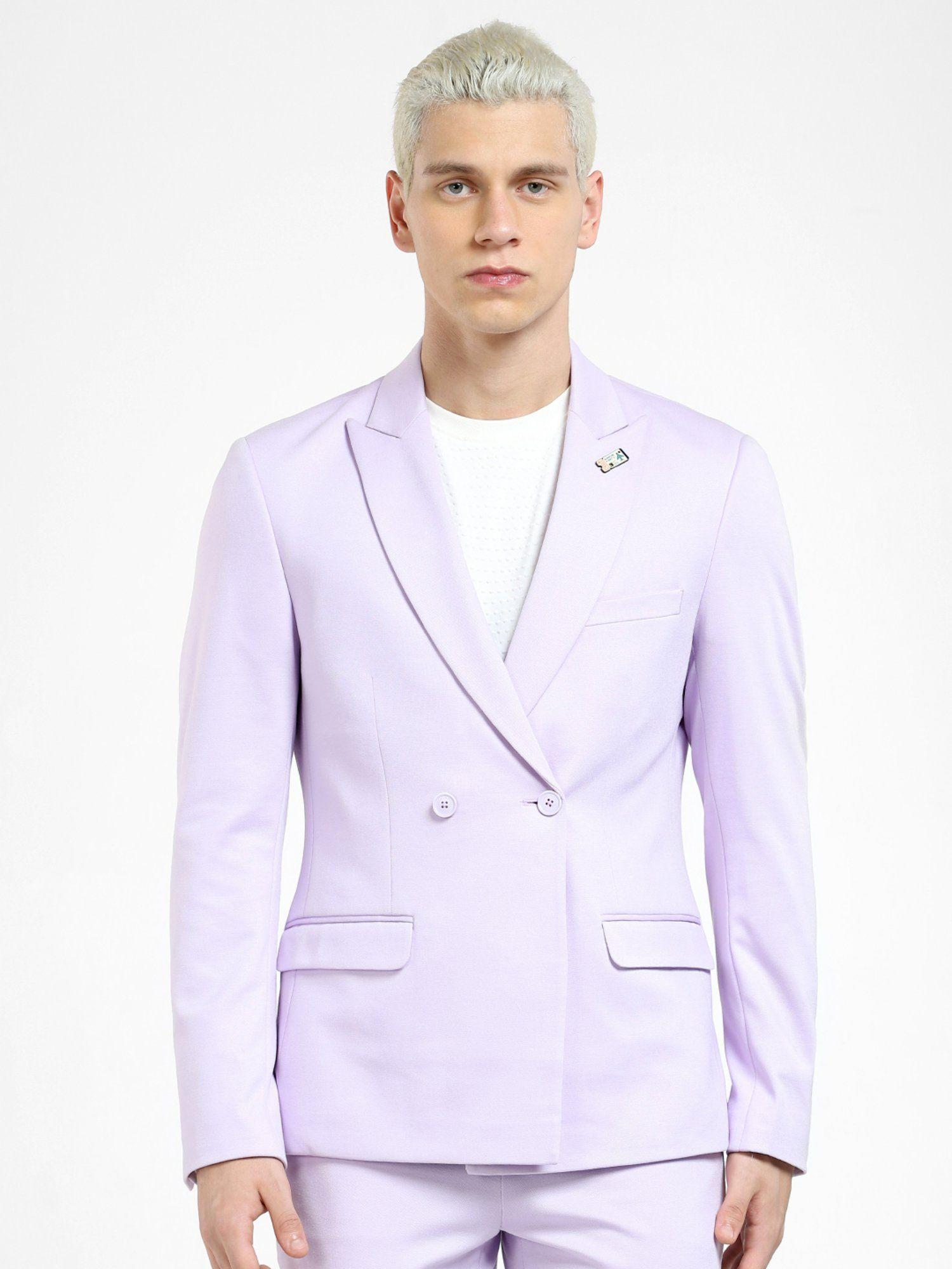 Solid Slim Fit Blazer In Purple