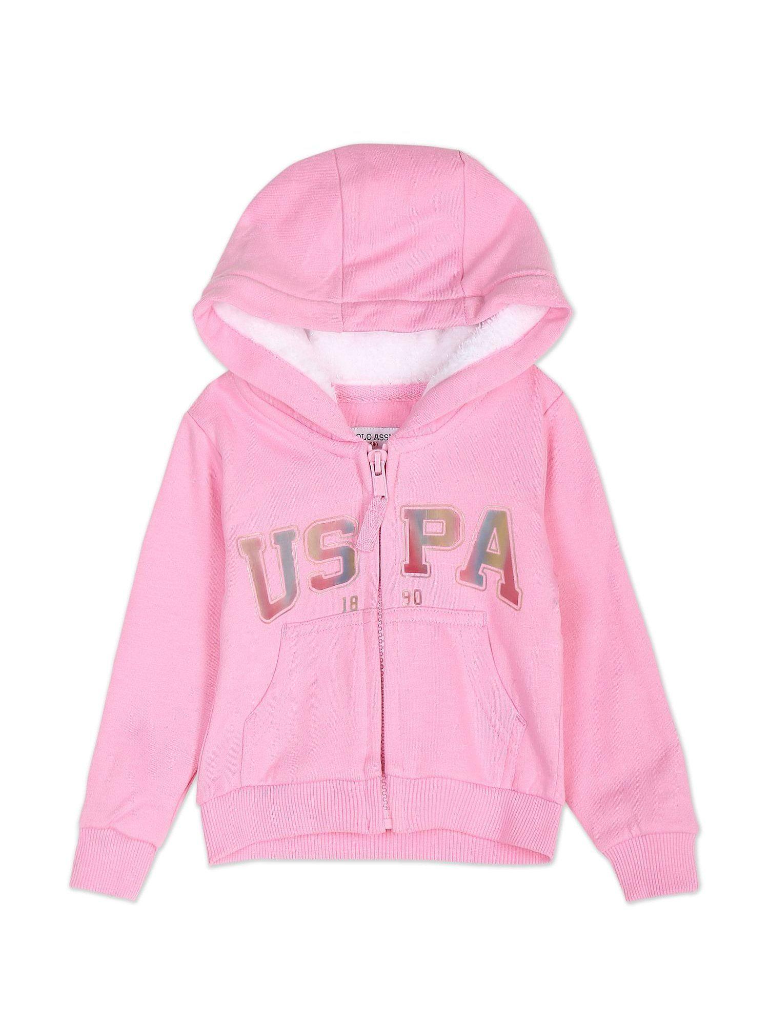 Girls Light Pink Graphic Print Hooded Sweatshirt