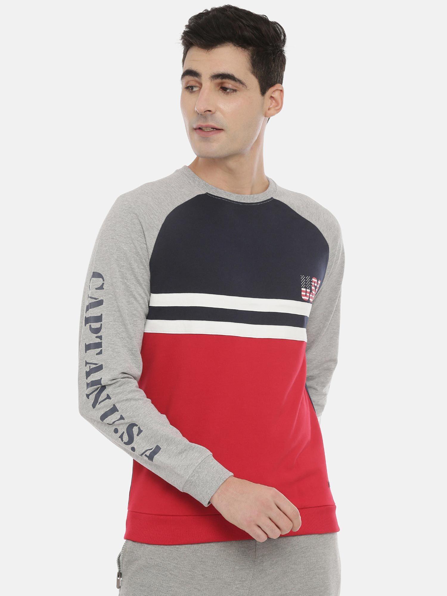 Men Red & Navy Colourblocked Sweatshirt