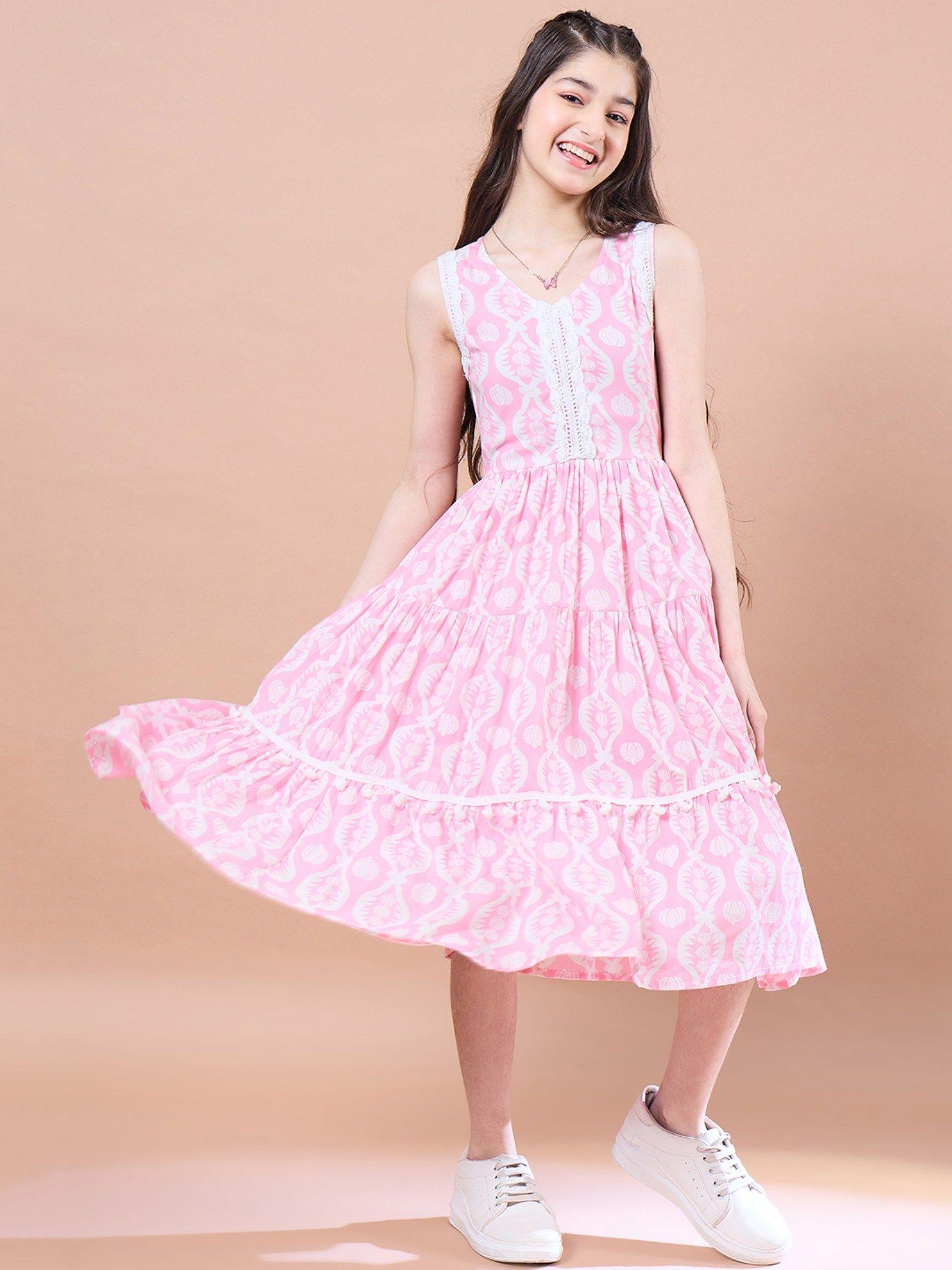 Floral Print Fit & Flare Cotton Midi Dress