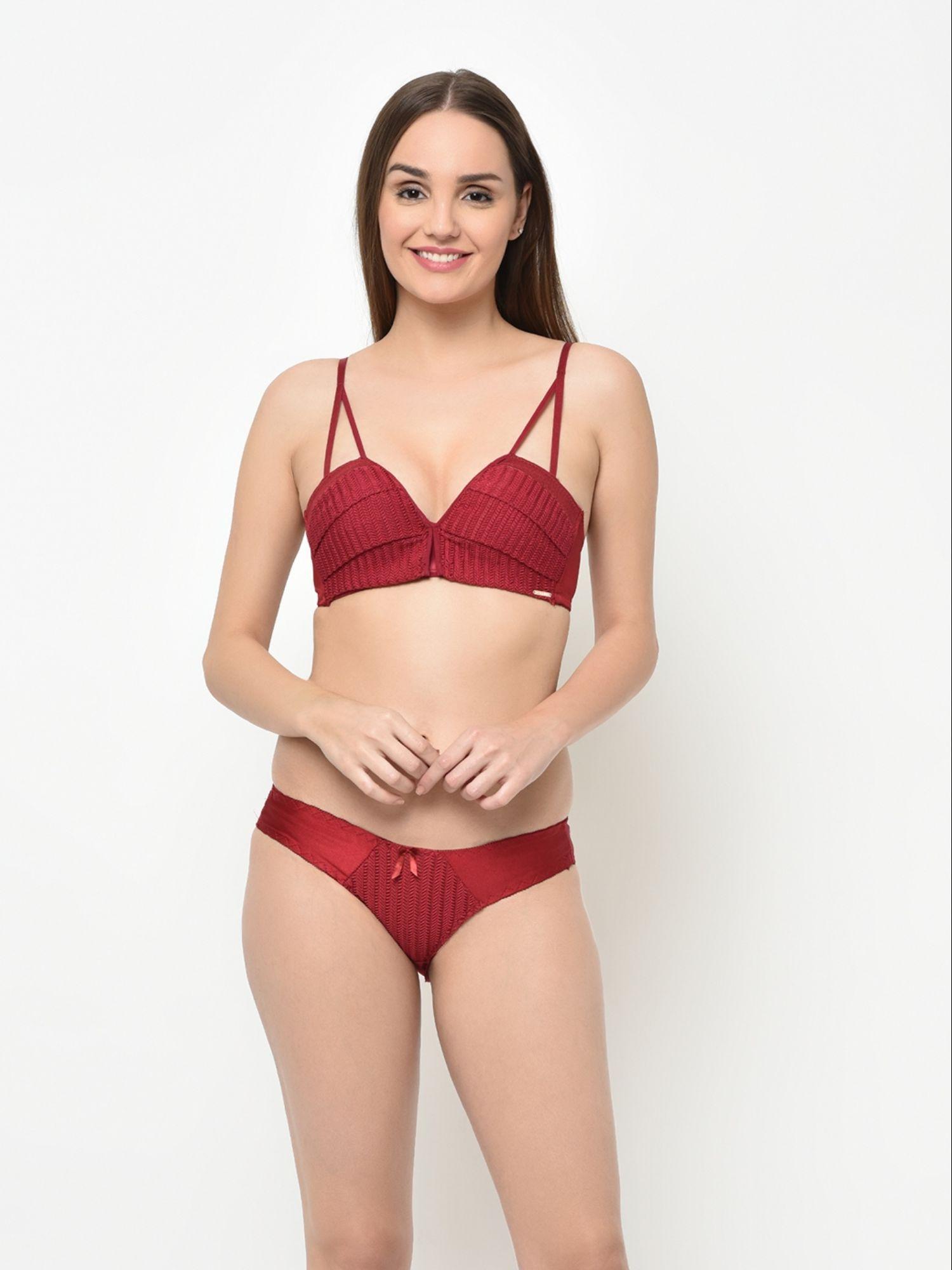 Cage Push Up Lingerie Set - Maroon