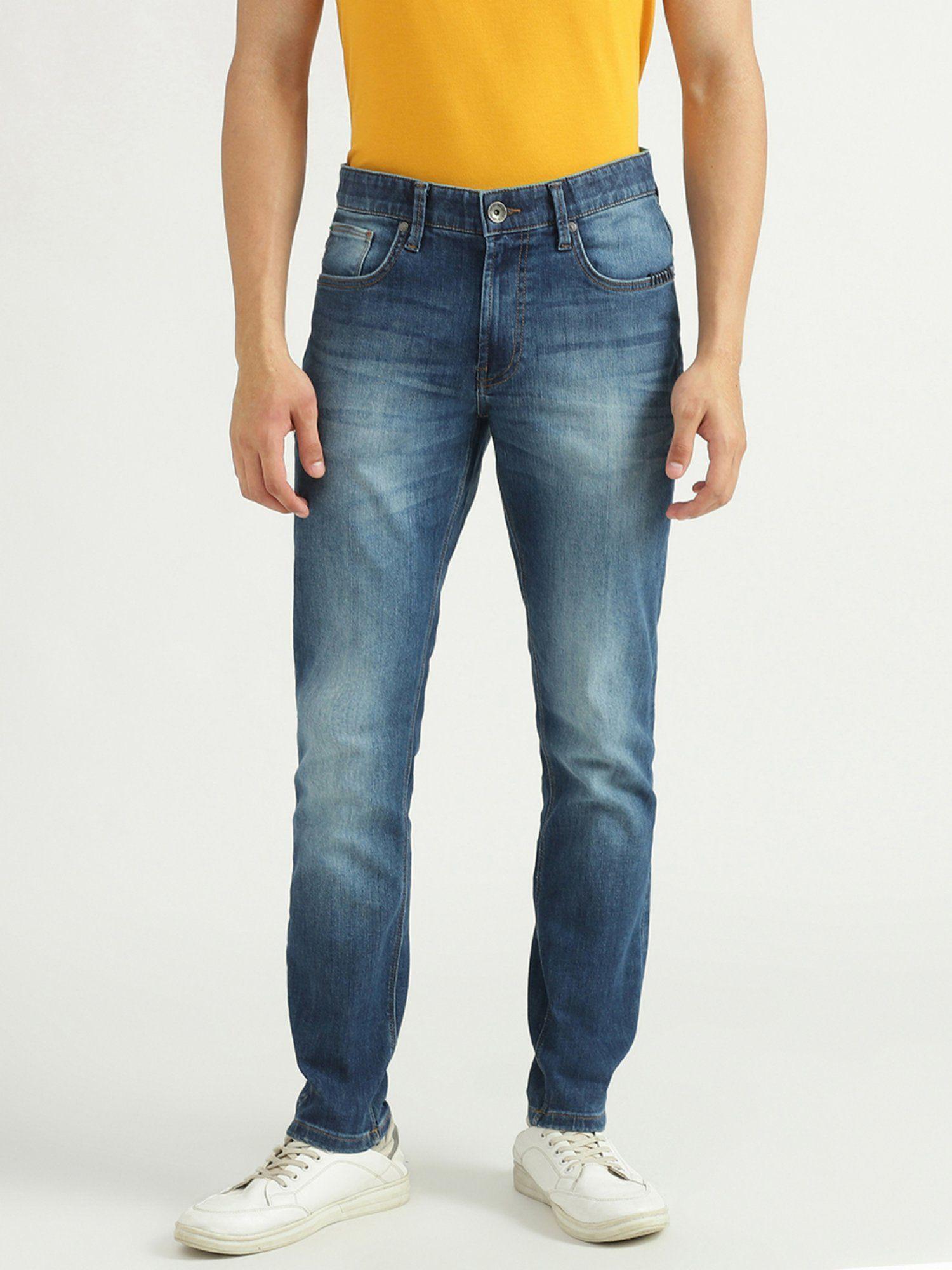 Mens Solid Jeans-Blue