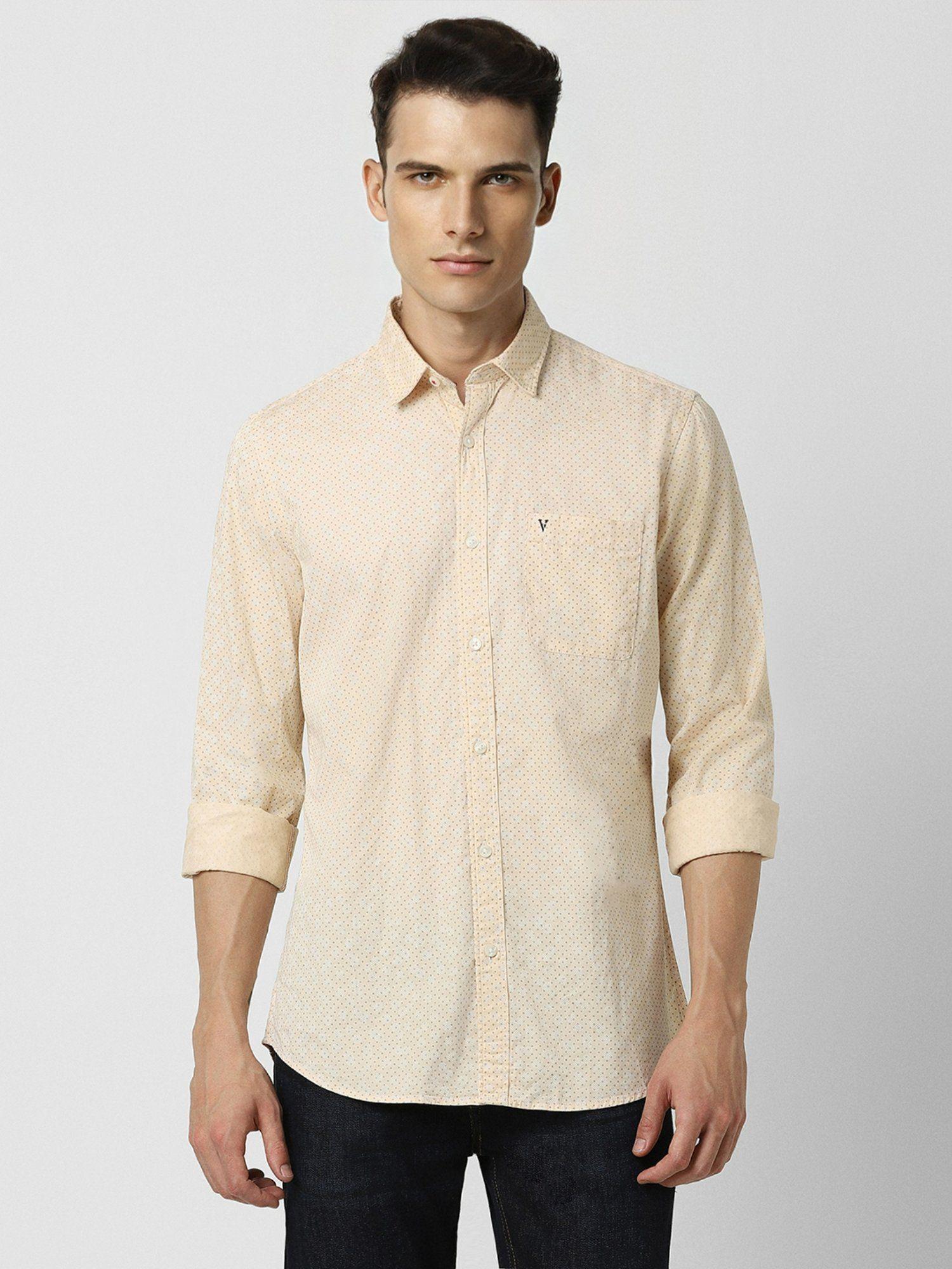 Men Yellow Slim Fit Print Full Sleeves Casual Shirt