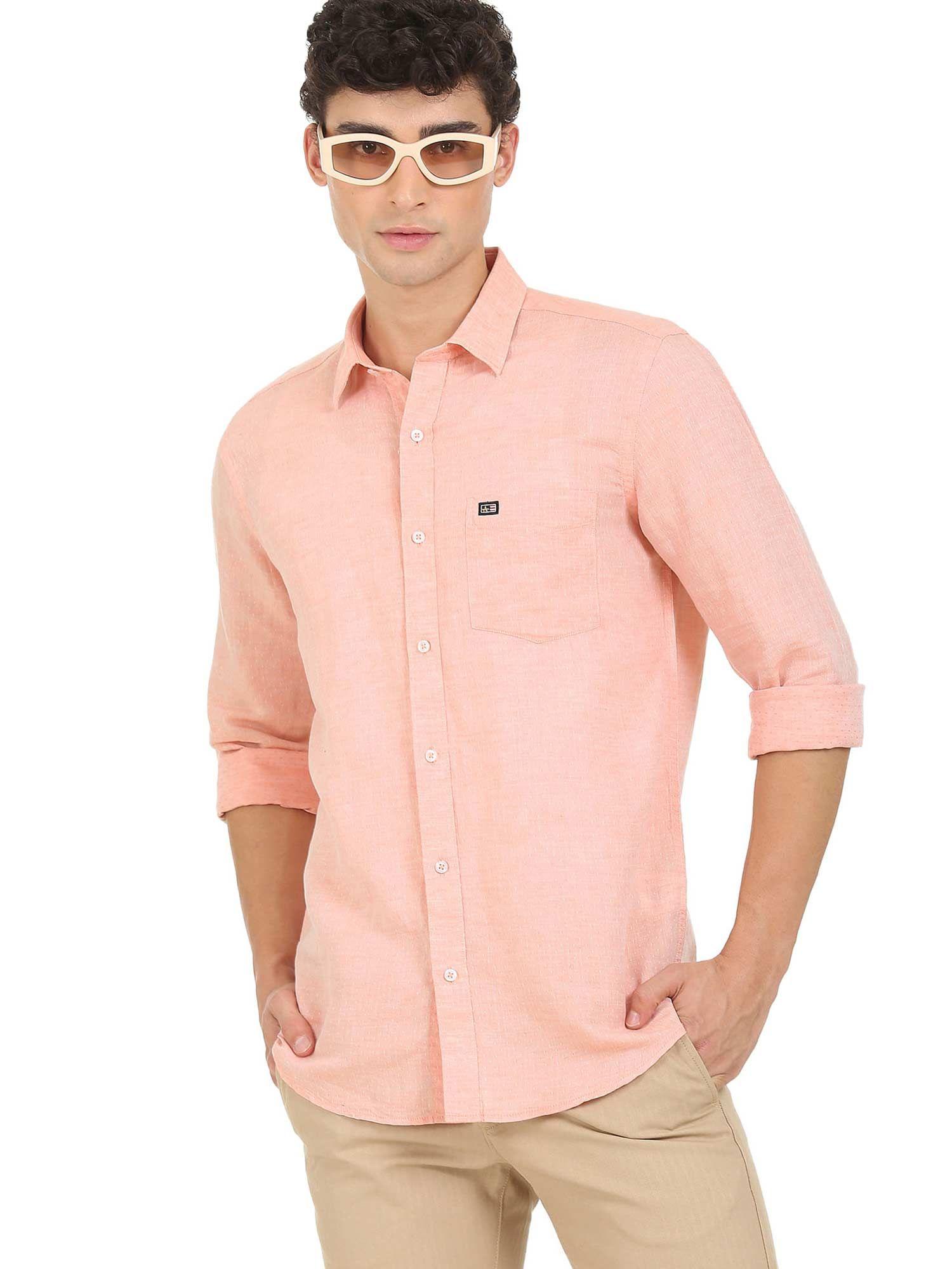 Men Peach Manhattan Slim Fit Patterned Casual Shirt