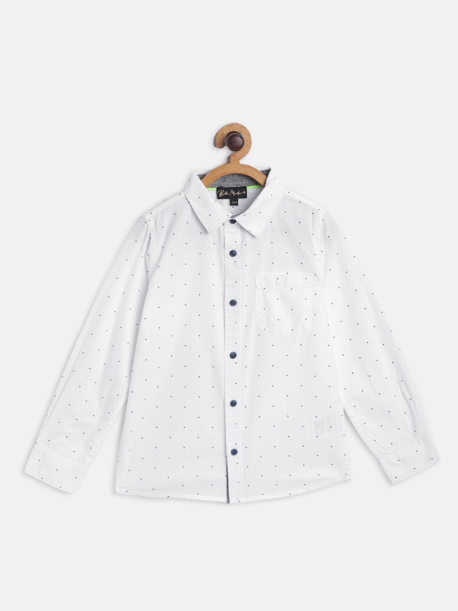 Casual Collar Neck Full Sleeve Printed Boys Shirt - White
