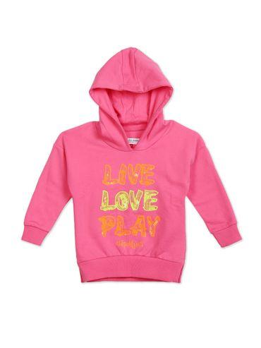 Girls Pink Long Sleeve Graphic Print Hooded Sweatshirt
