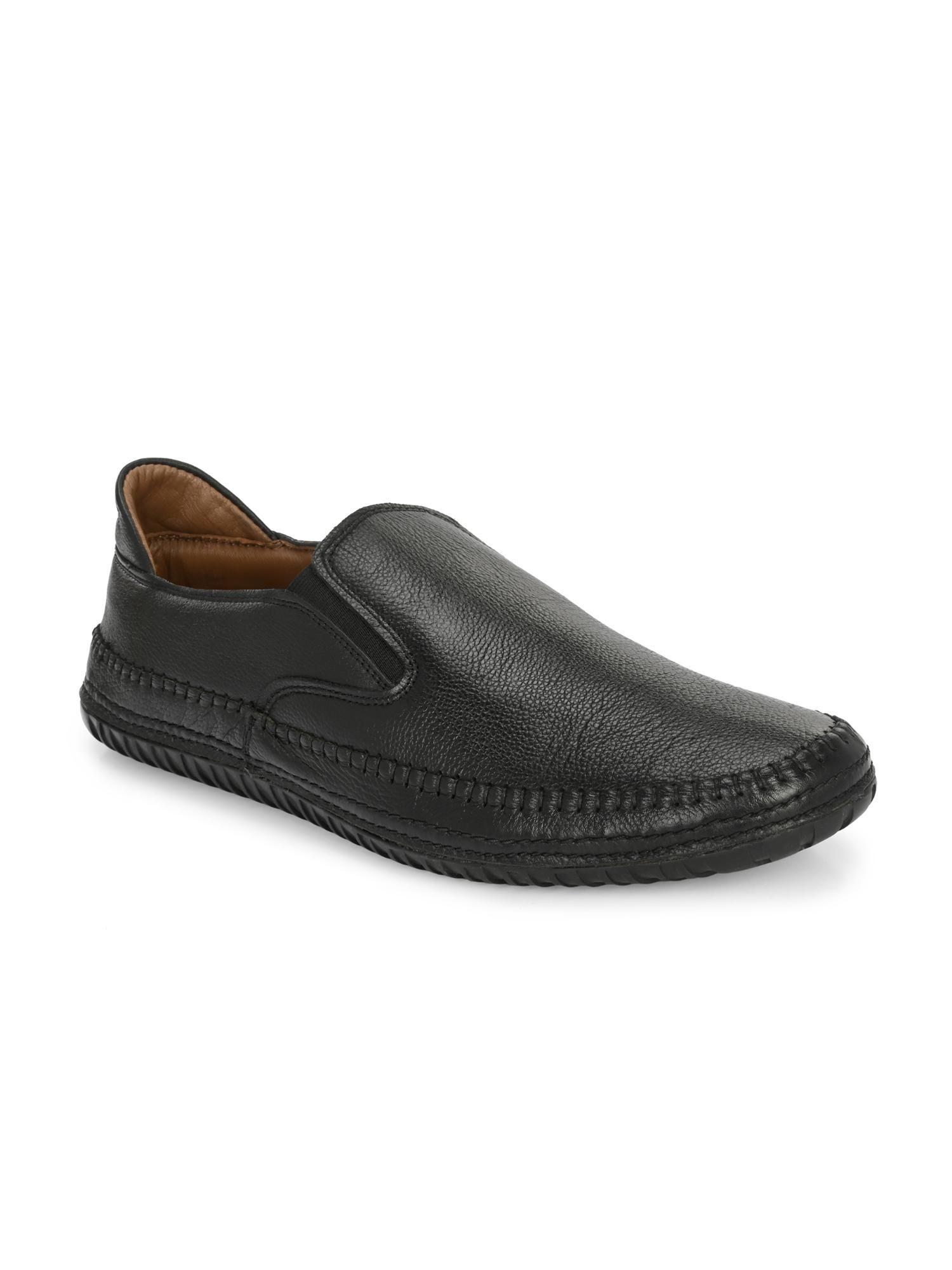 Black Genuine Leather Flexible Shoe with PU Footbed