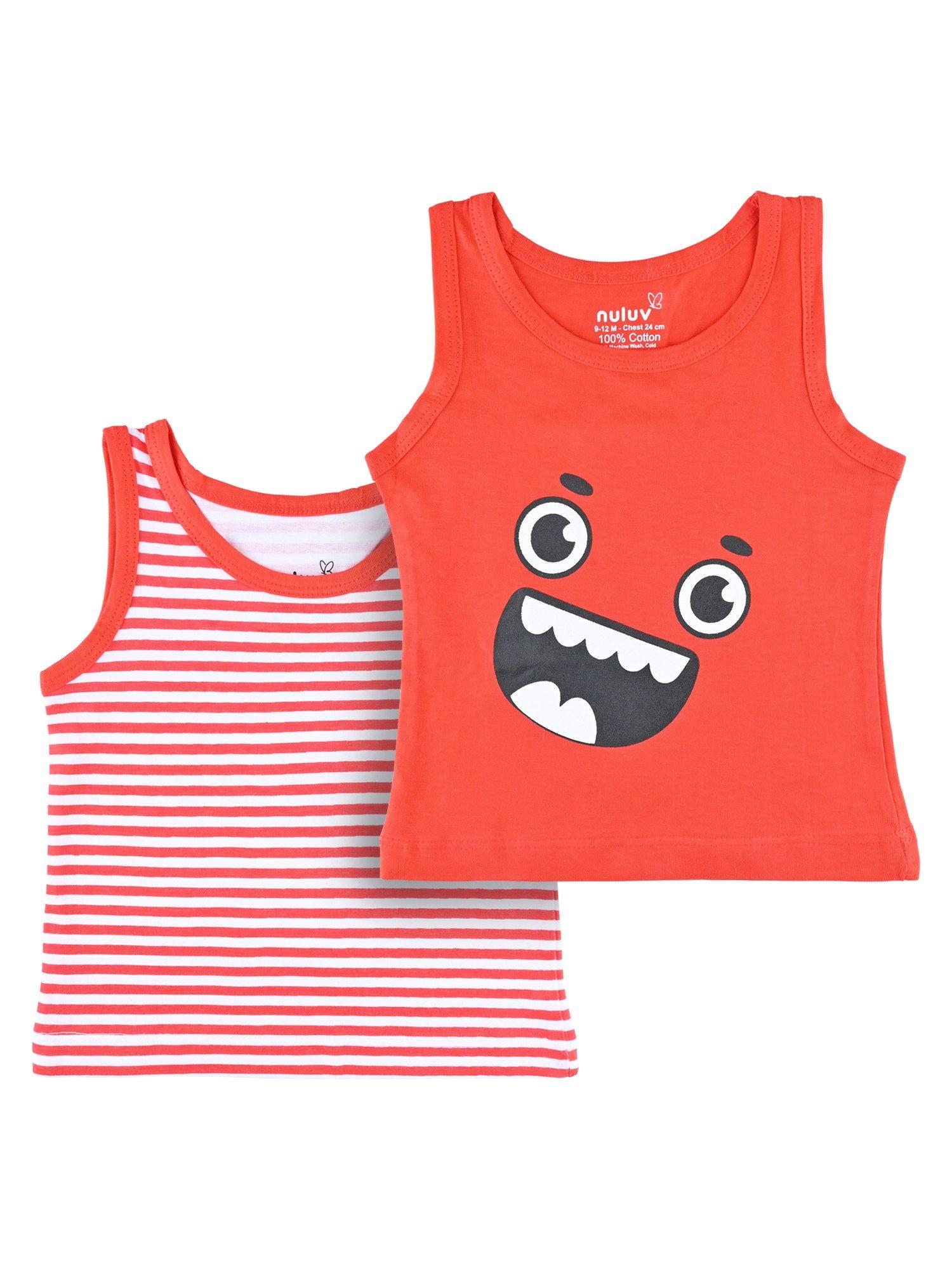 Boys Cotton Printed Red Vest (Pack of 2)
