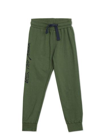 Boys Olive Mid Rise Solid Joggers
