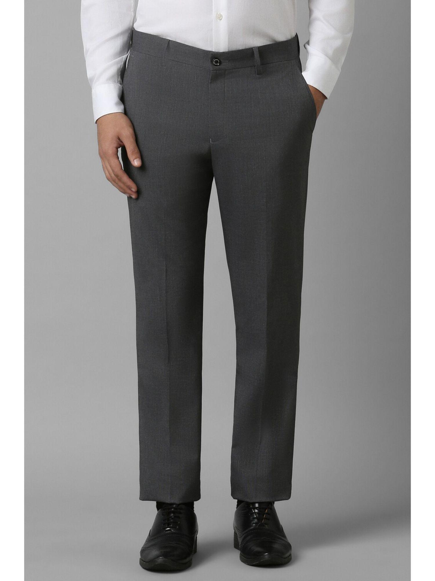Men Grey Slim Fit Textured Flat Front Formal Trousers