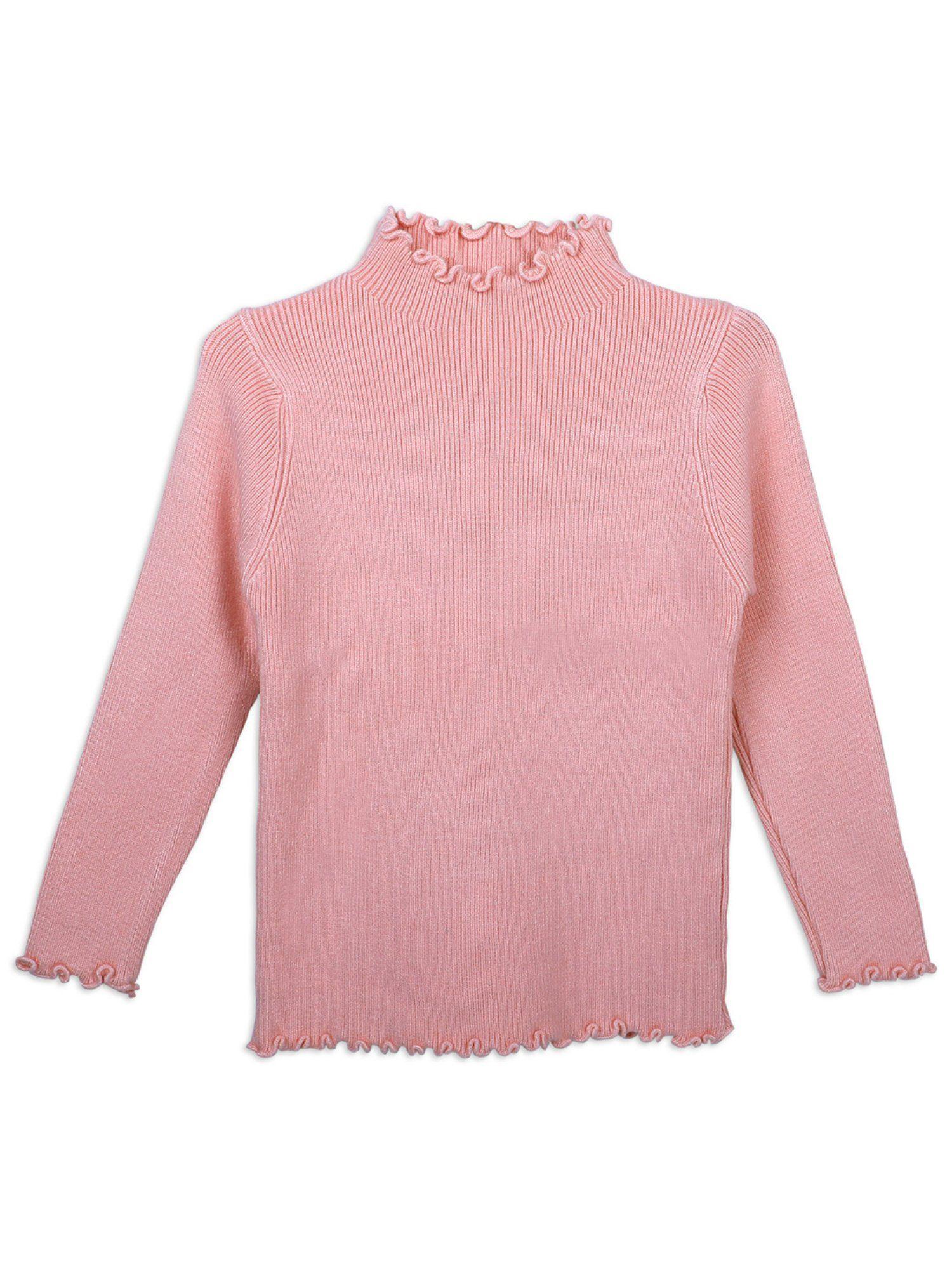Basic Ribbed Premium Full Sleeves Knitted Kids Sweater Pink
